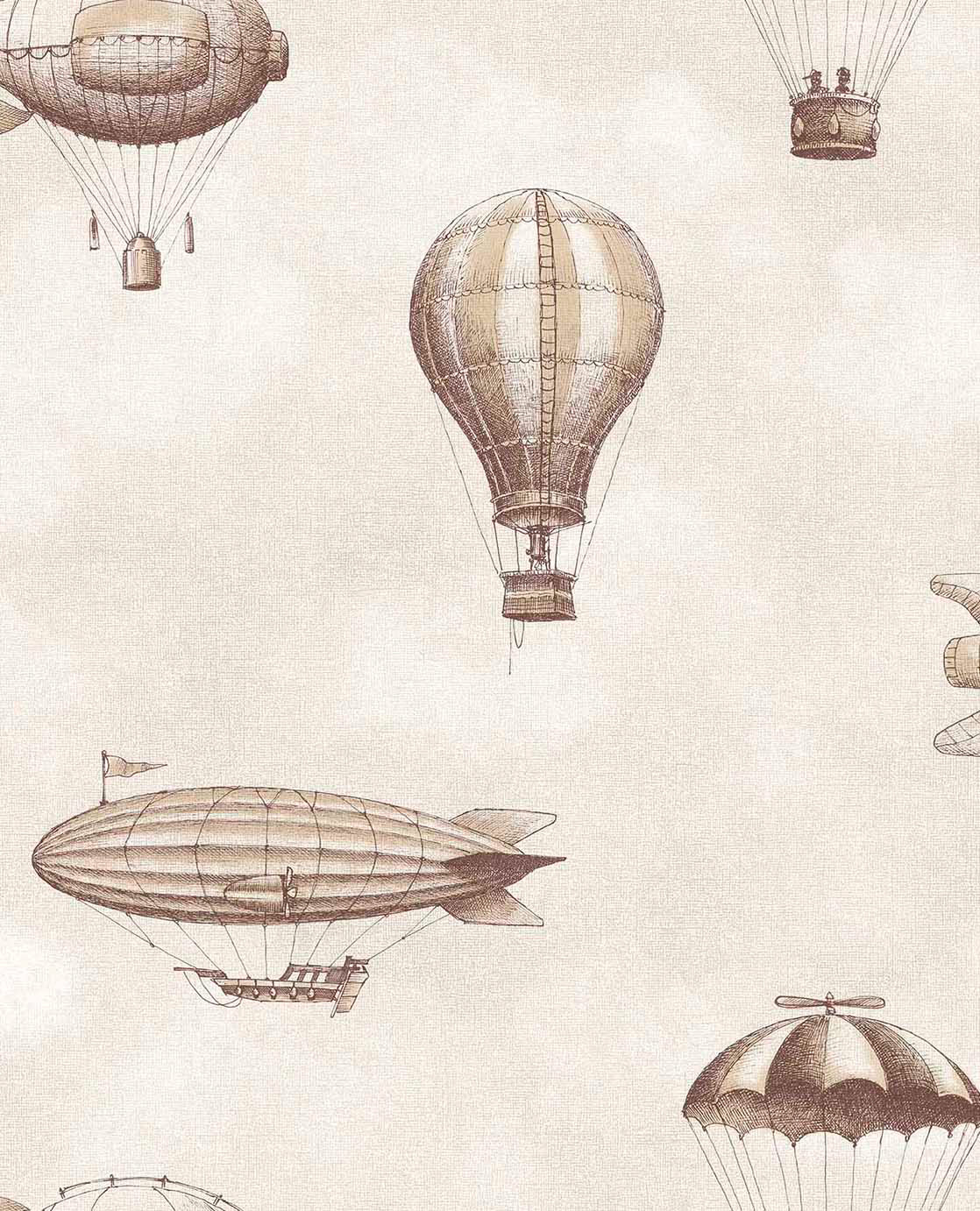 Musterstück ca. 12 cm Vintage Luftschiff Heißluftballontapete Leinenoptik beige