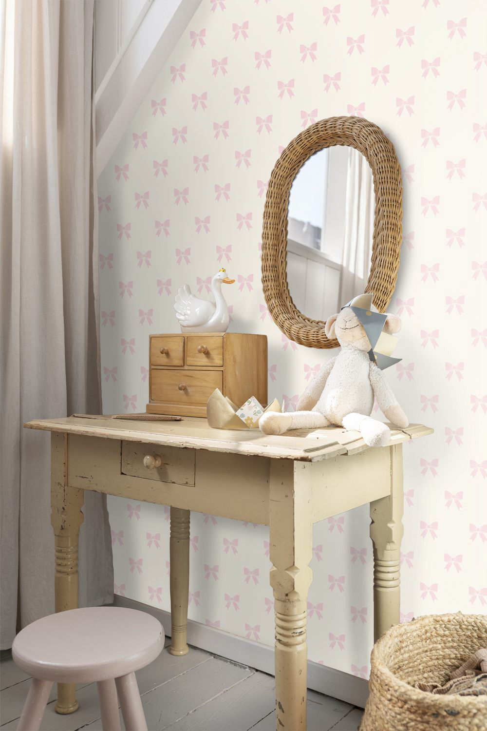 Tapete rosa Schleifchenen creme glänzend Vlies 346846