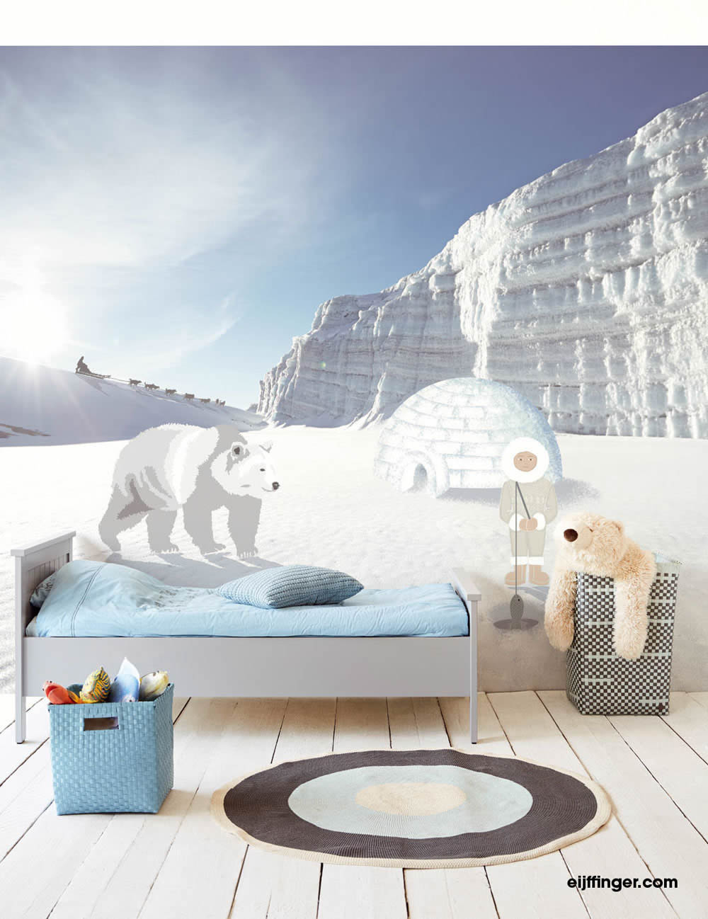 Mural polar bear snow blue-55-364143