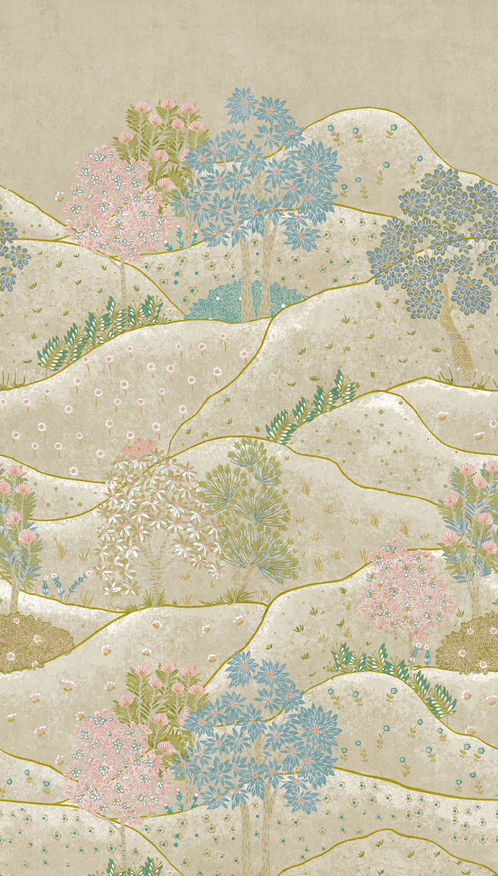 Wandbild 159 x 280 cm Berge Hügel Natur Bäume grün ML1801