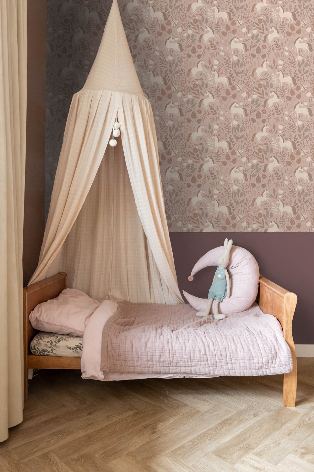 Süße Mädchen Einhorntapete märchenhafte Vliestapete beige