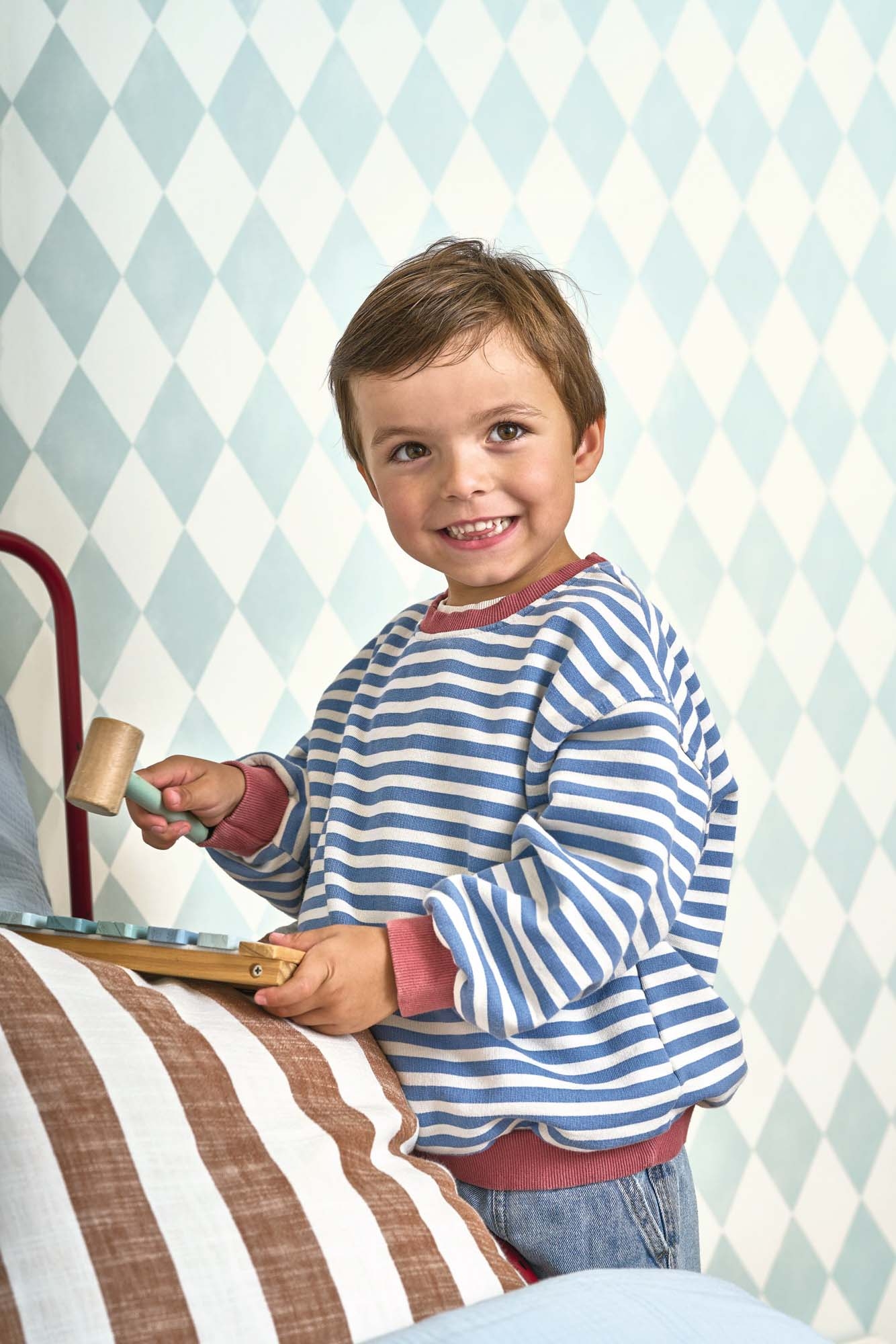 Tapete Karo Kindertapete blau weiß Vlies OUTT202946303