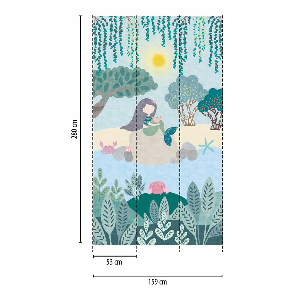 Wandbild Vlies Meerjungfrau Lanschaft am Meer farbenfroh 770671-8-770671