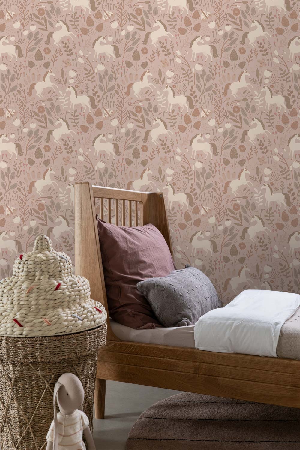 Süße Mädchen Einhorntapete märchenhafte Vliestapete beige