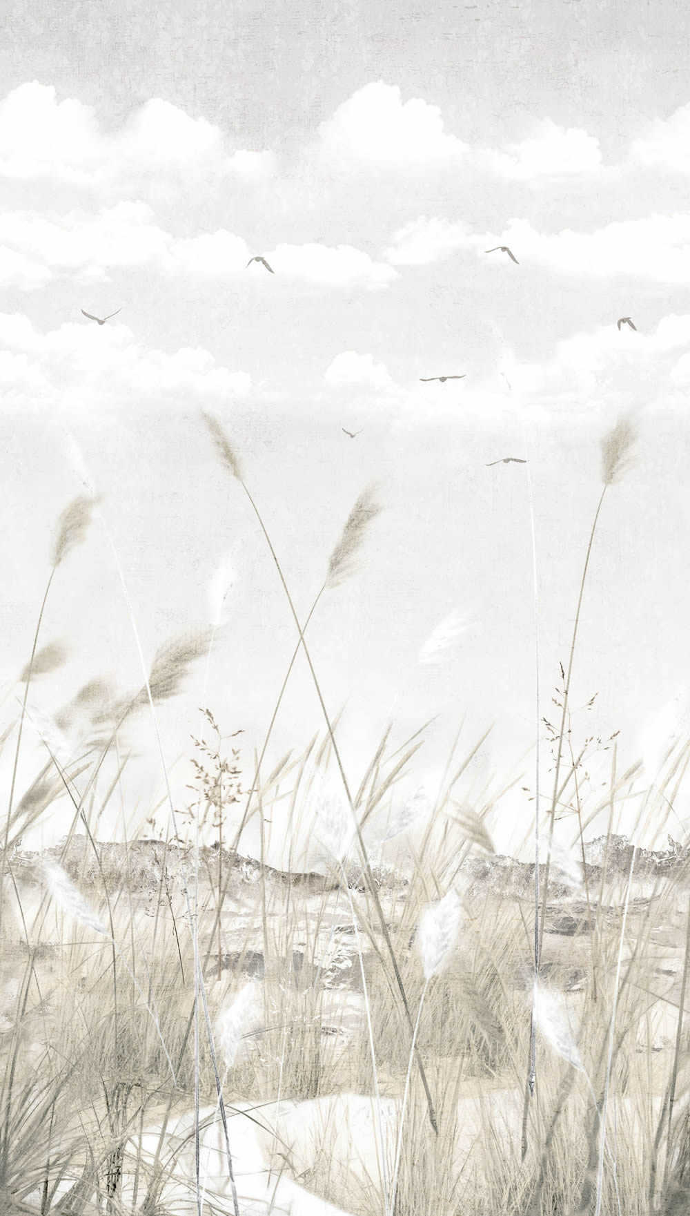 Wandbild 1,59 x 2,80 m Strandmotiv Dünen Meer hellgrau beige 202701