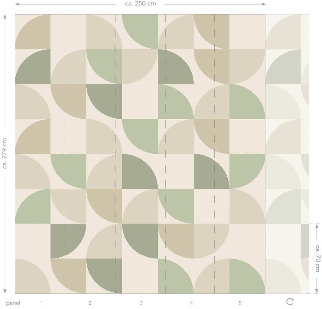 Wandbild Retro Formen beige grün 250 x 279 cm 159386