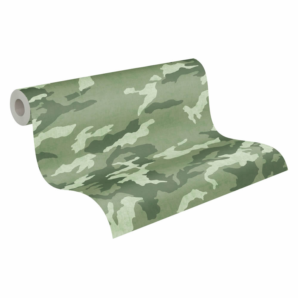 Camouflage Vliestapete Tarnmuster Millitär glatt matt grün 771731-8-771731