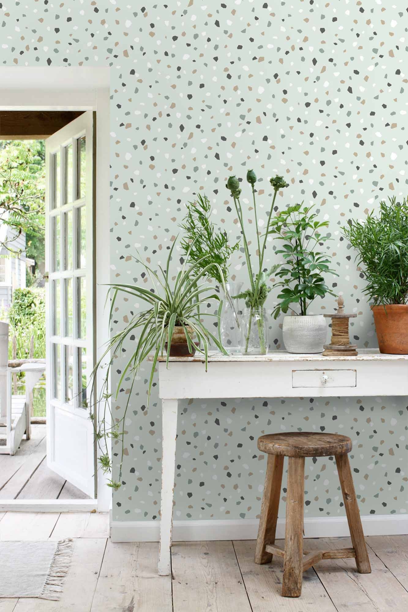 Terrazzo Tapete Skandi mintgrün grau Vlies 139036
