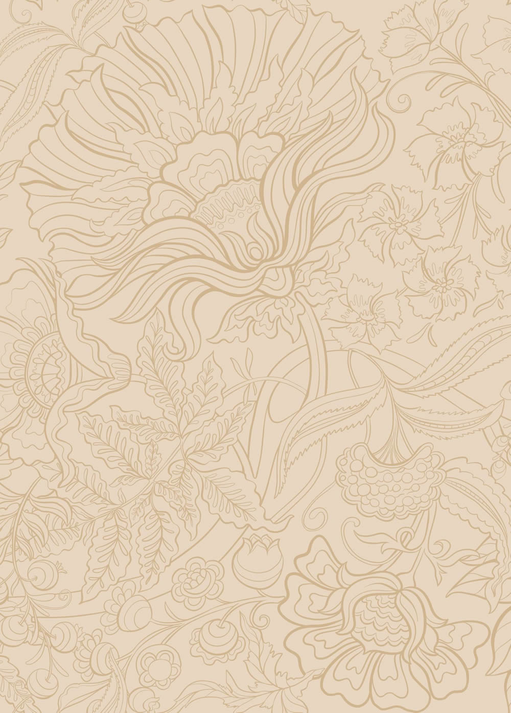 200 x 279 cm mural floral pattern line art beige 159411