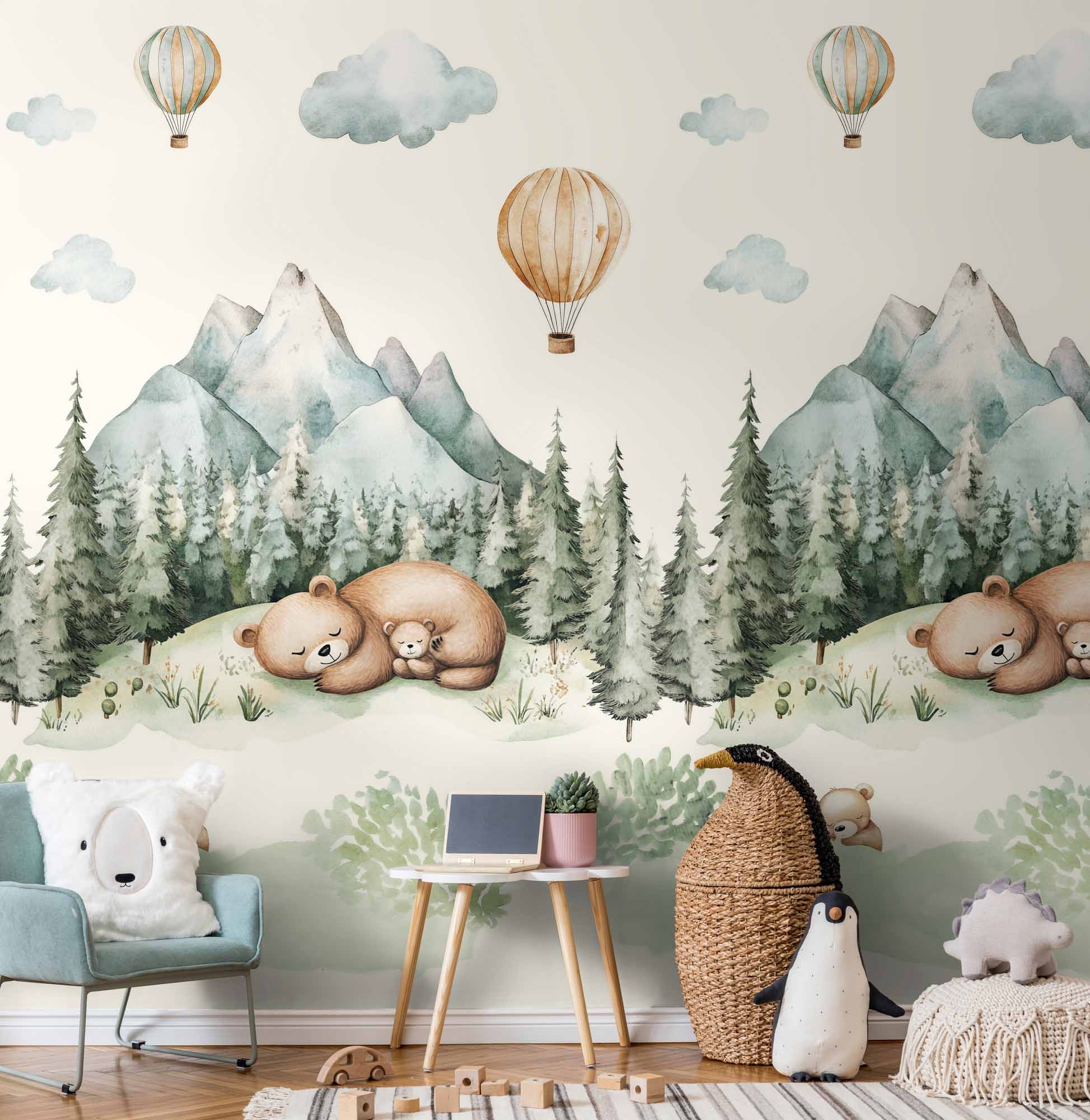 Wandbild Bären Wald Berge skandinavisch 159 x 280 cm 792884