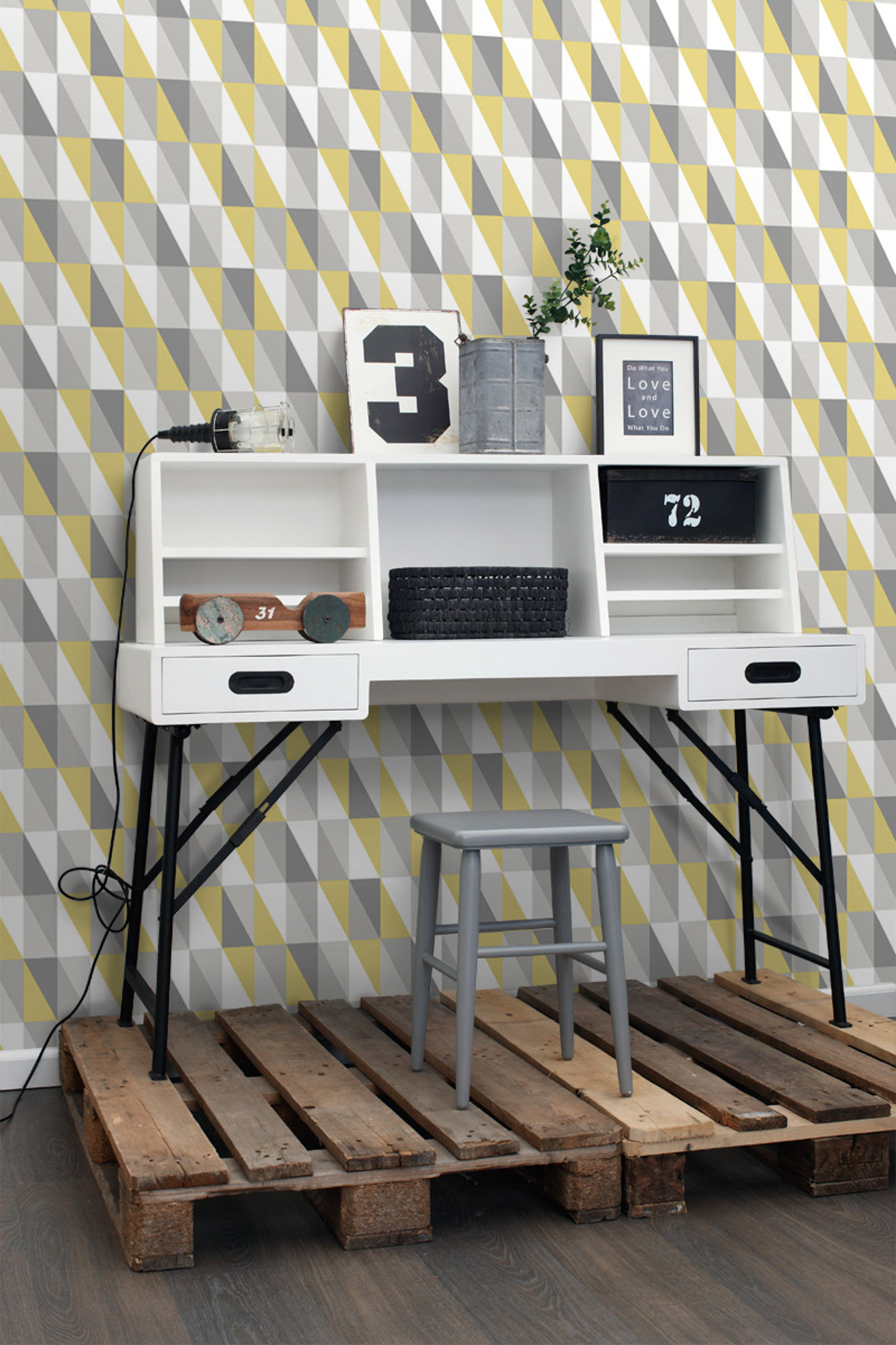 Dreieck Tapete Scandi senfgelb grau Vlies 138921