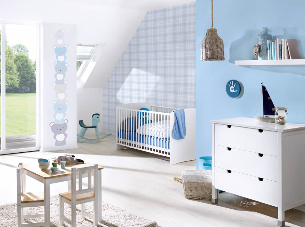 Teddy motifs blue, beige and purple non-woven wallpaper Little Love AS Creation 381361-8-381361.1M