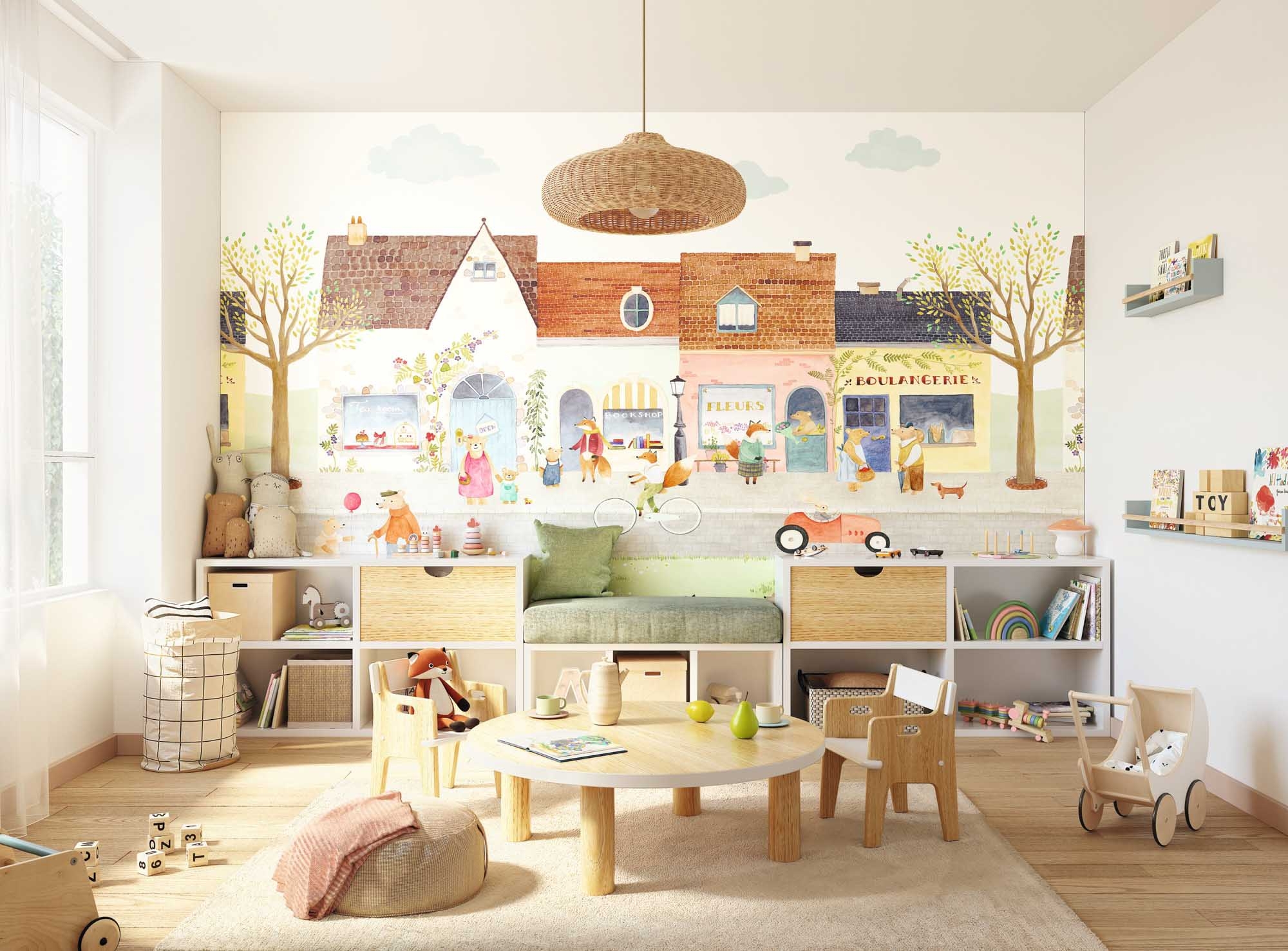 Wandbild Einkaufsstraße mit Tieren 300 x 250 cm OUTT203023707NW