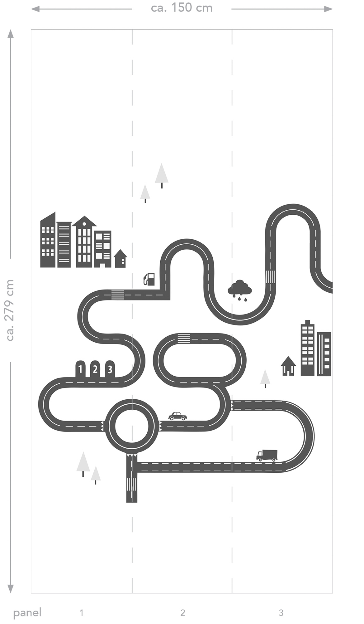 Wandbild Straße schwarz weiß 139.5 x 279 cm 158835