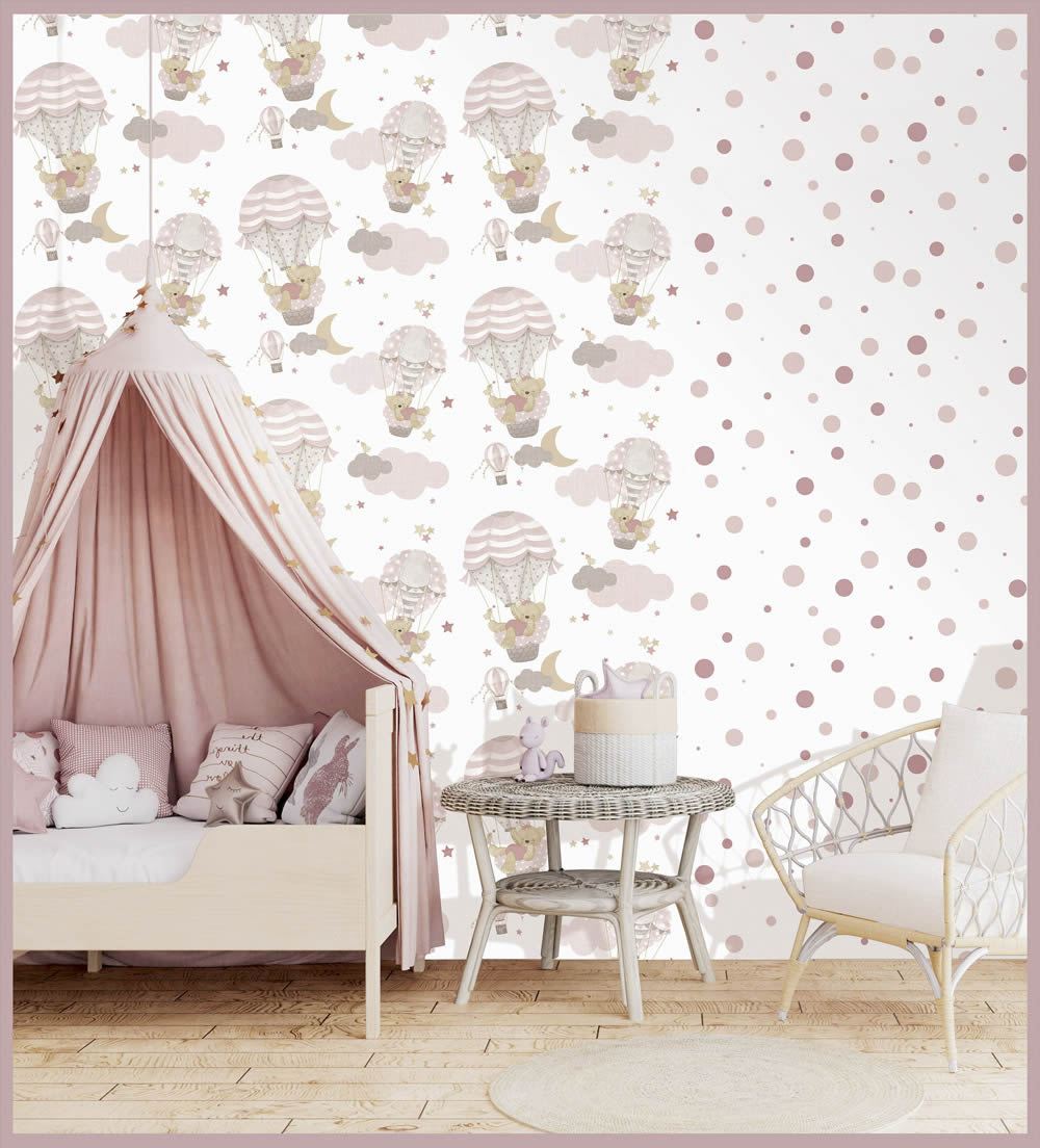 Vliestapete Sterne Wolken Himmel rosa weiß 014818