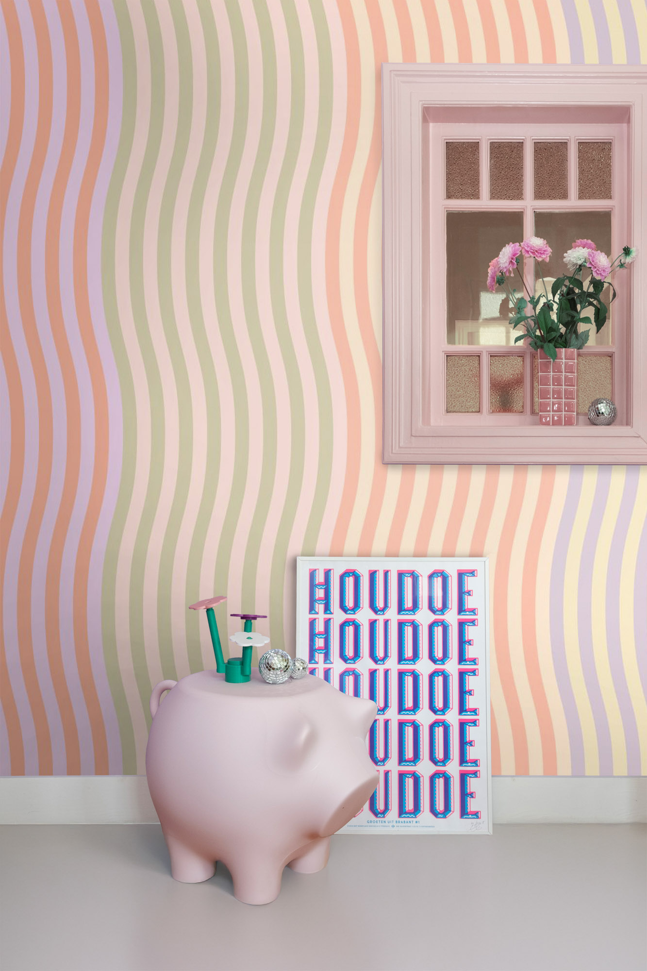 Wellenmuster Wandbild Pastell rosa 300 x 279 cm 159513