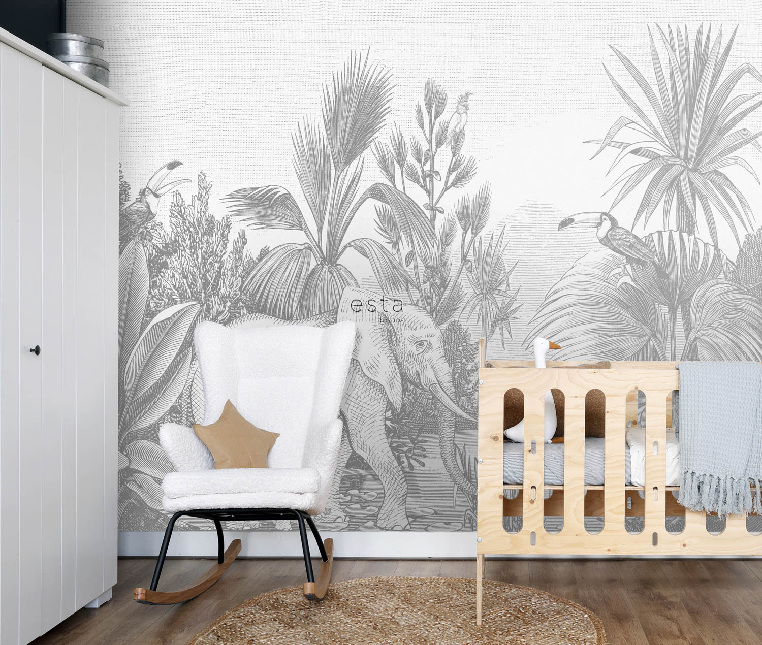 Wandbild Elefanten Dschungeltiere grau 300 x 279 cm 159061