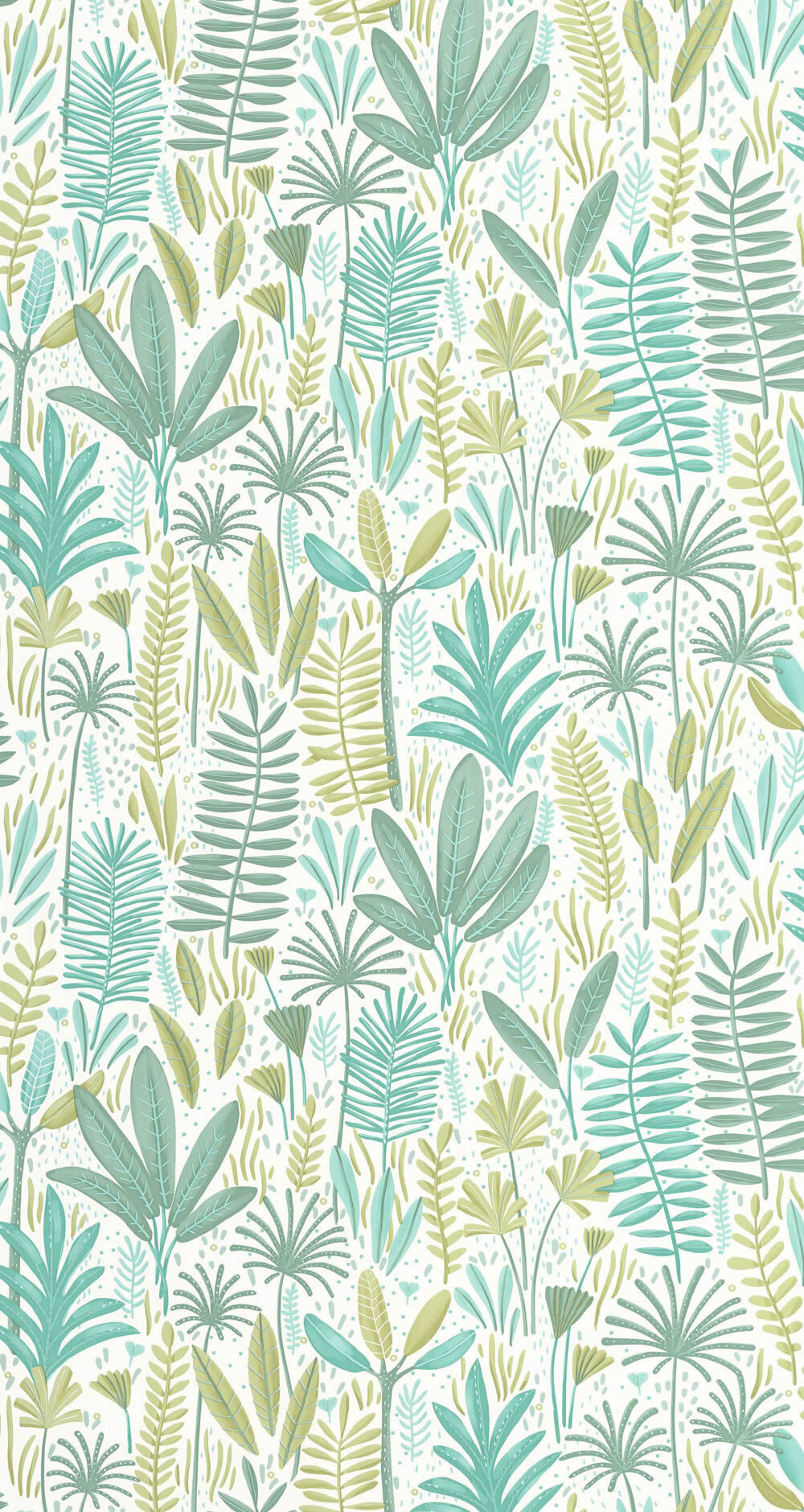 Leaves jungle motif non-woven wallpaper plants blue green Les Minis Mondes Caselio MNM105727177