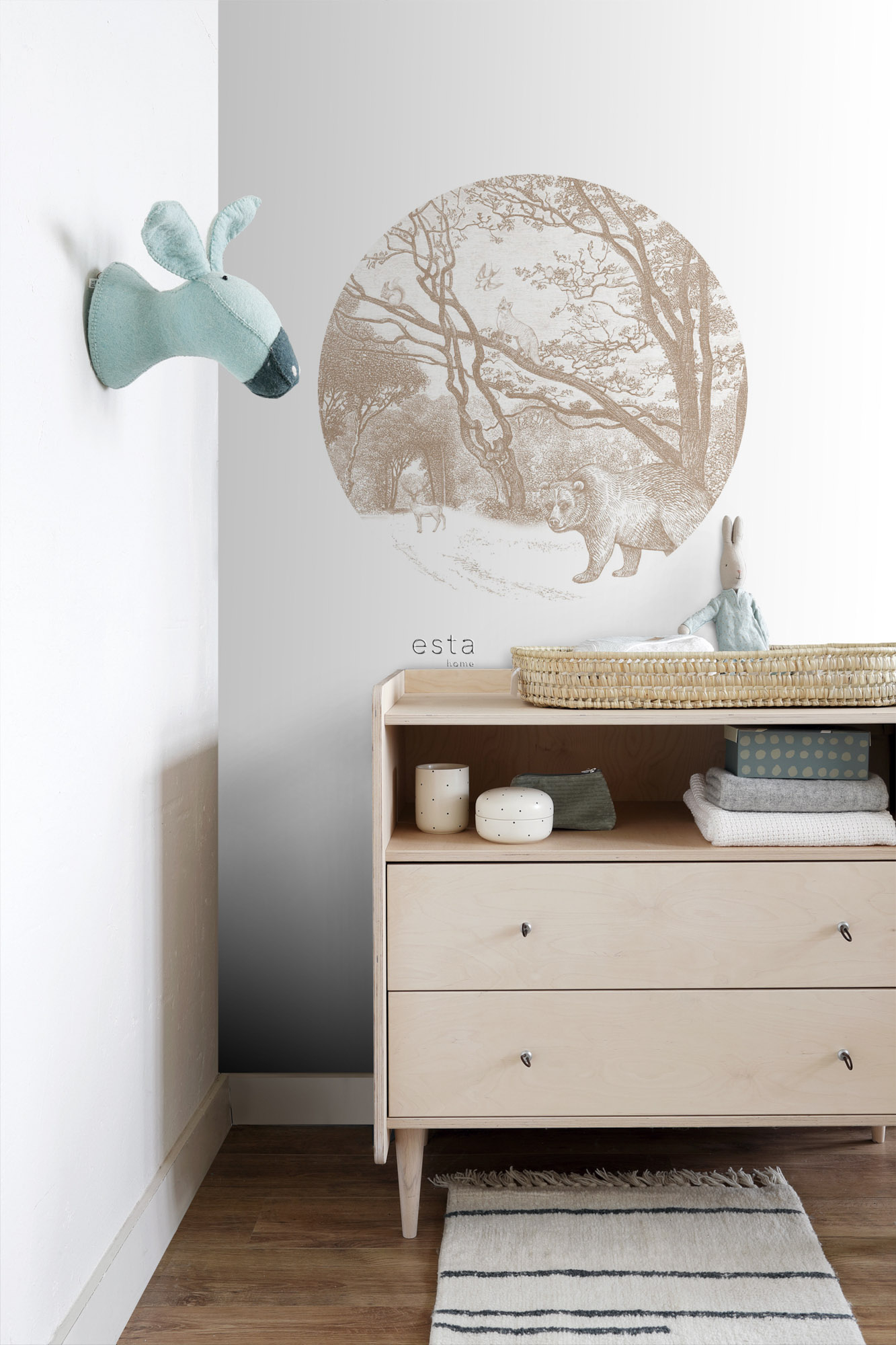 Wandbild rund Waldtiere beige 70 cm Vlies 159072