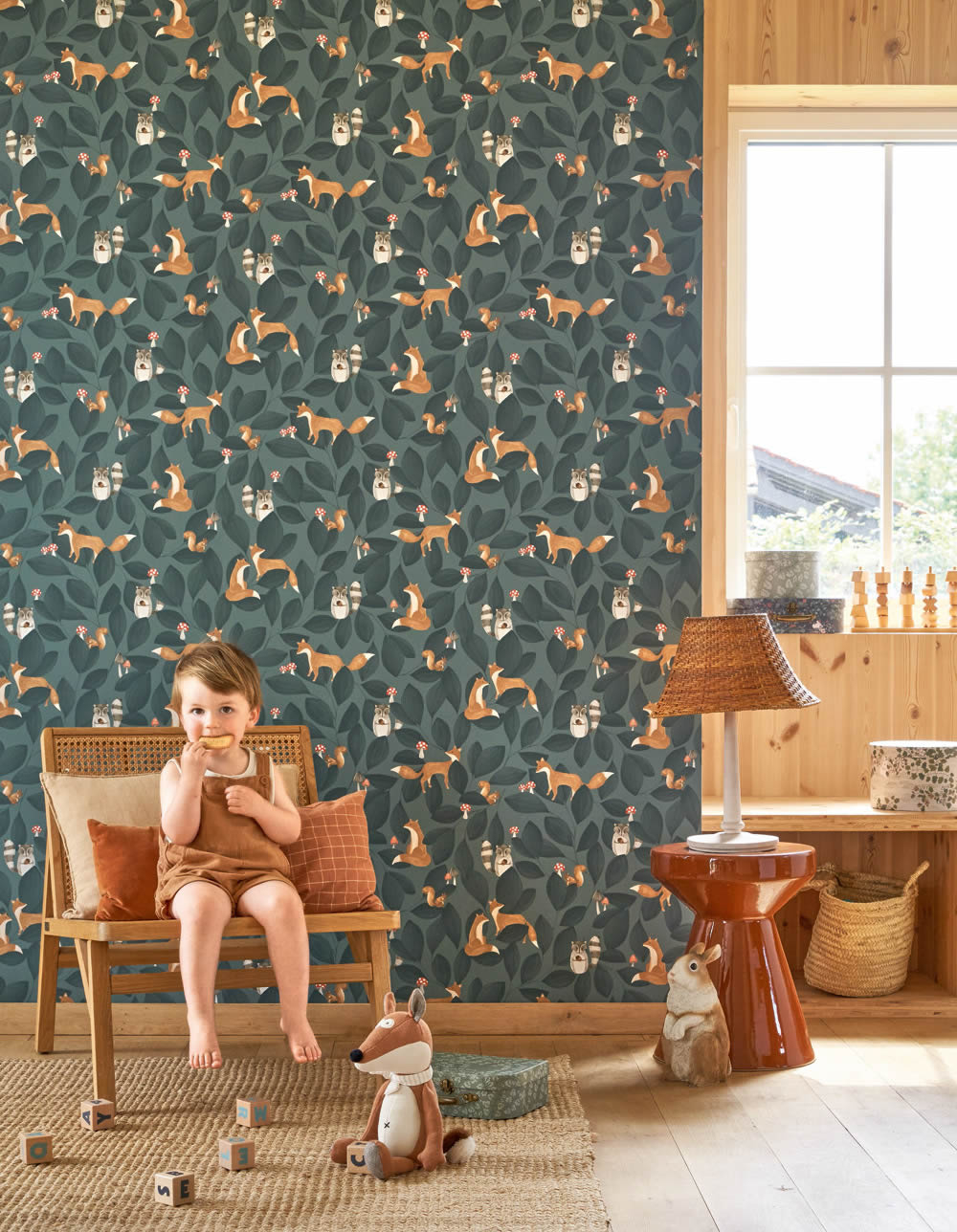 Vliestapete Füchse Eichhörnchen Waldtiere Blätter Blau OUAT88276815-36-OUAT88276815.1M