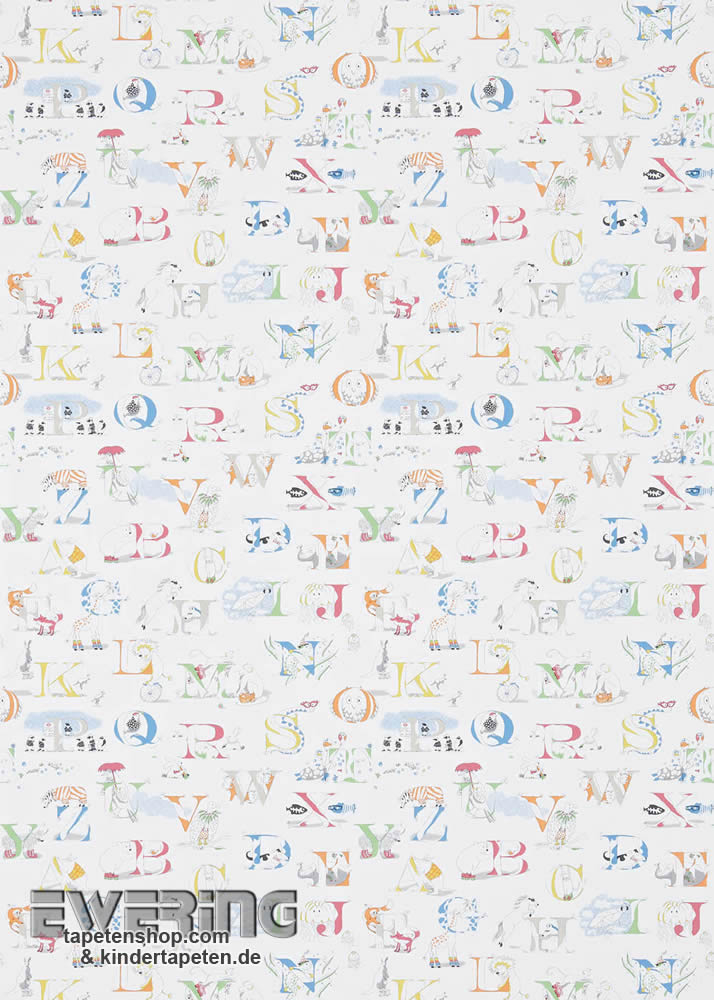 Weiß Buchstaben-Zoo Papiertapete