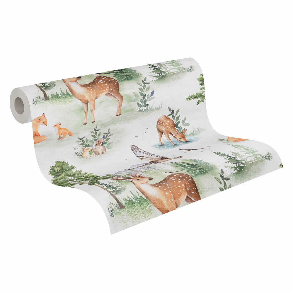 Waldtiere Vliestapete Waldlanschaft Adler Hirsch Reh grün 771721-8-771721