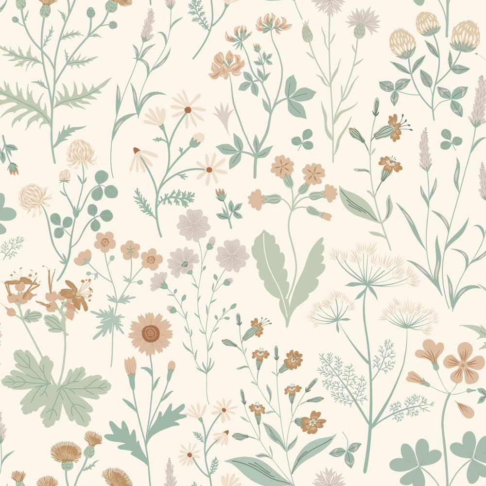 Scandi Tapete Feldblumen pastellfarben creme Vlies 139481
