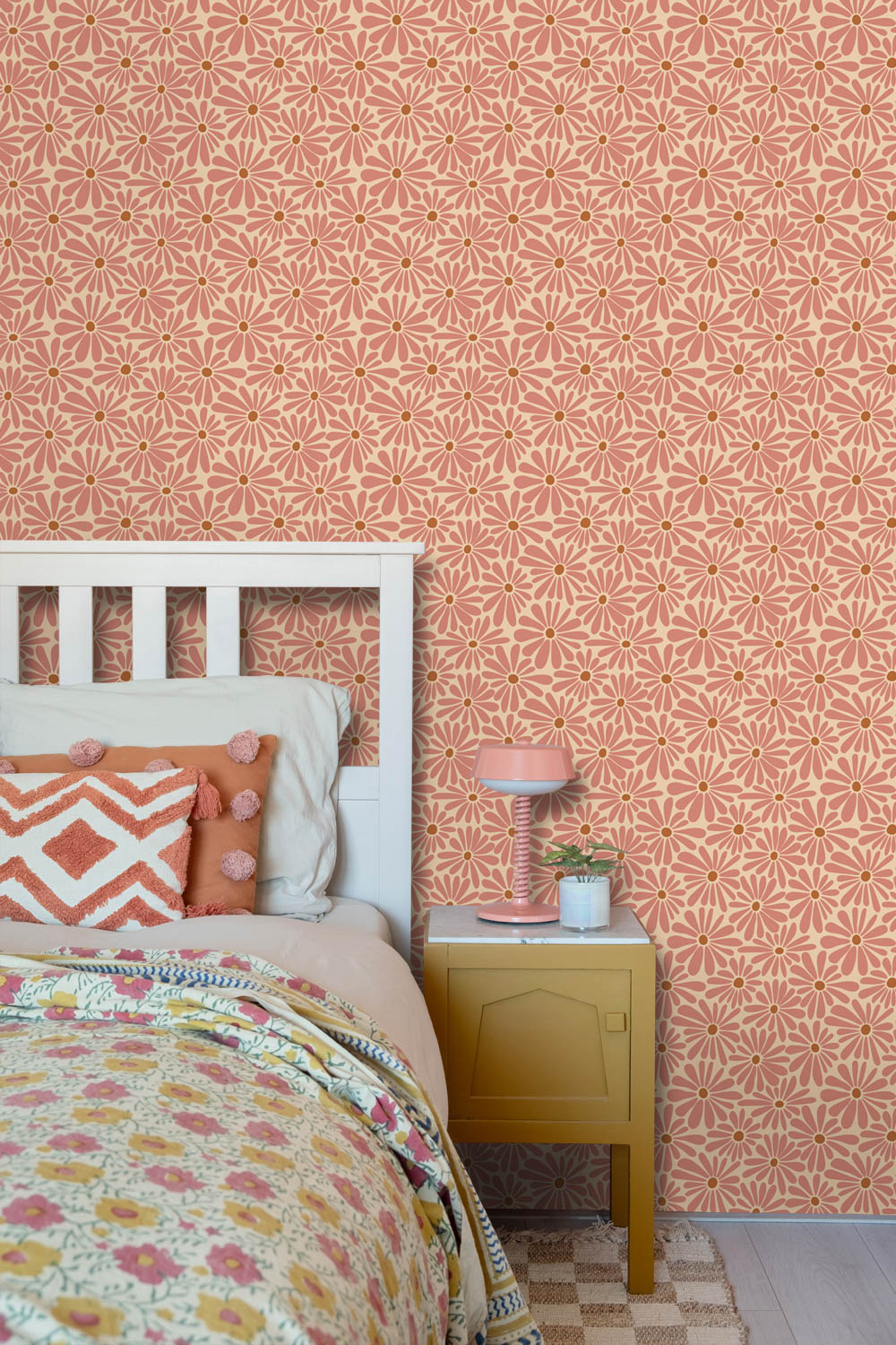 Tapete Gänseblümchen Tapete terracotta rosa Retro 131151
