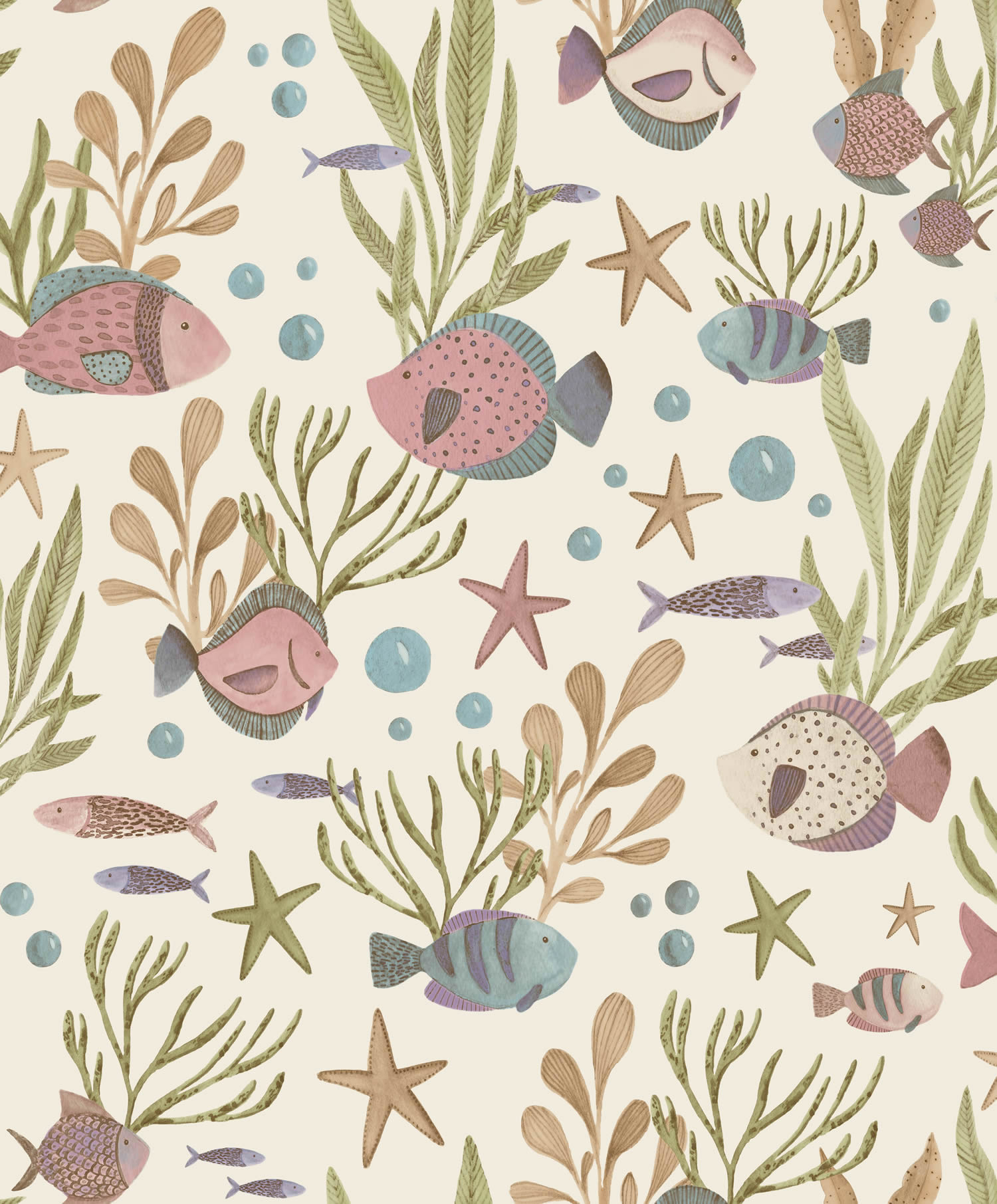 Meereswelt Tapete Fische Korallen Vlies Beige LD3318