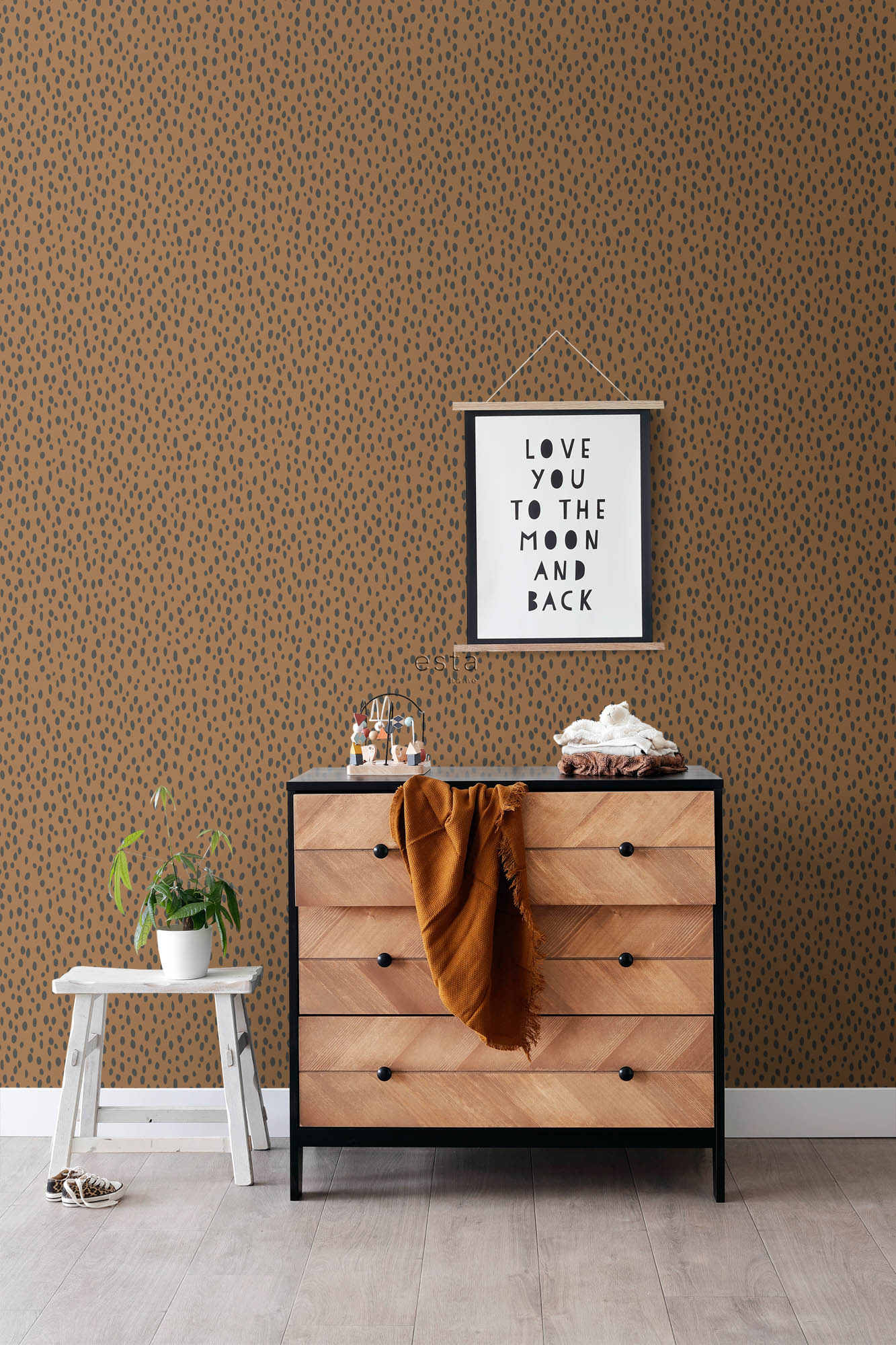 Punktetapete warmorange schwarz Vlies 139257