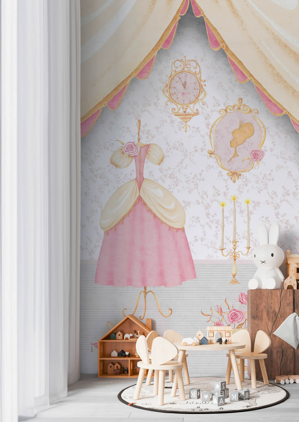 Wandbild Vlies Prinzessin Märchenhaft creme grau rosa 770661-8-770661