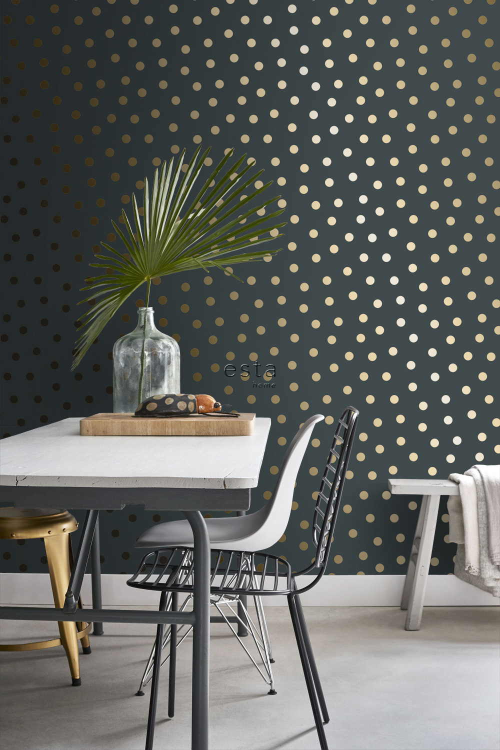Punktetapete gold schwarz Vlies 139246