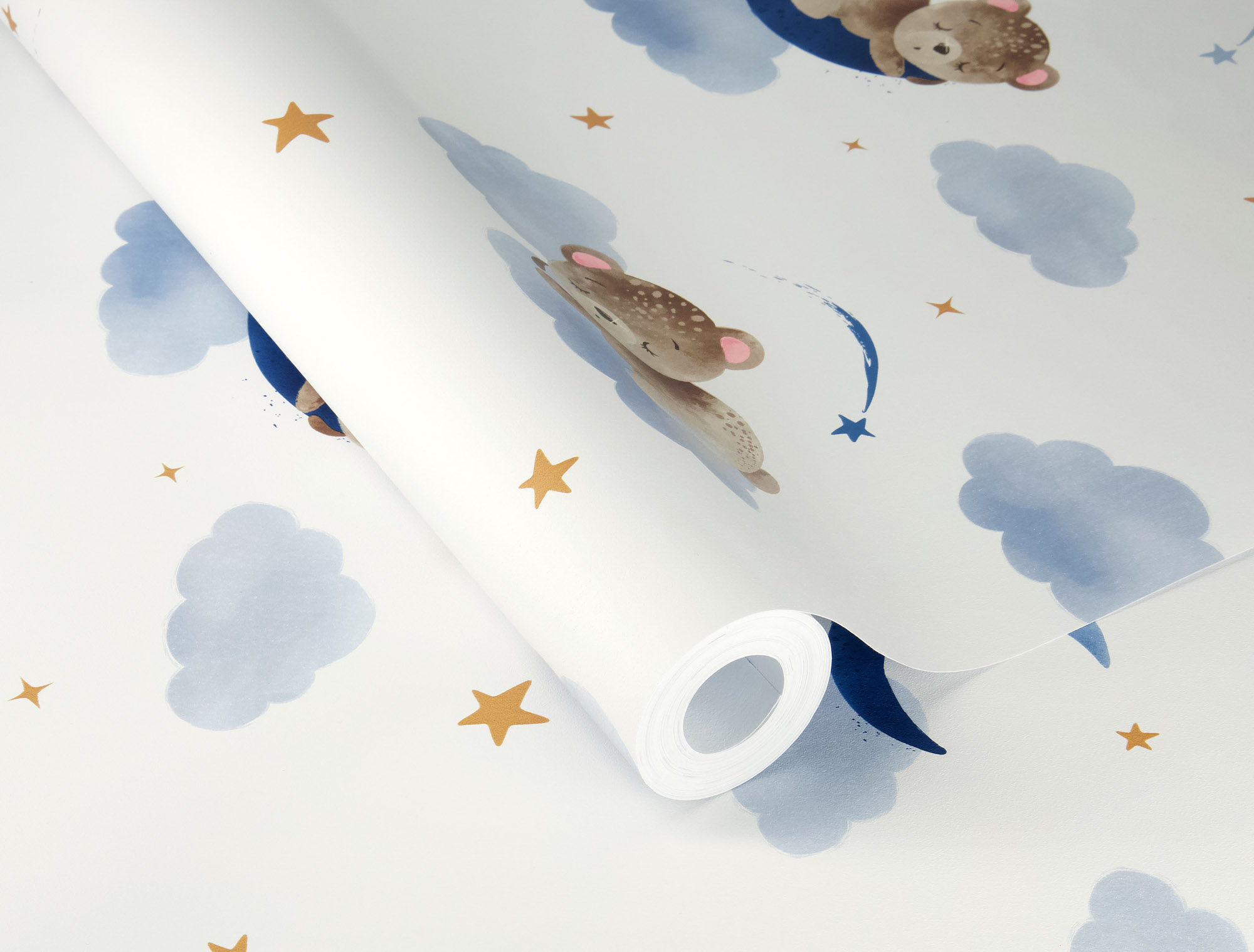 Tapete Mond und Sterne Himmeltapete schlafender Bär auf dem Mond