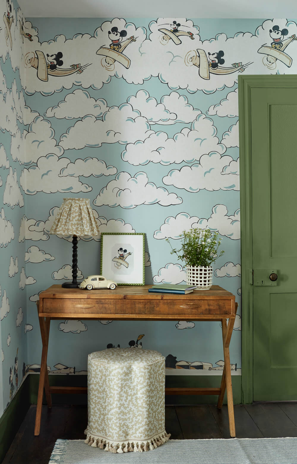 non-woven wallpaper Mickey Mouse on the plane Disney pastel blue DDIW217292-60-DDIW217292.1M
