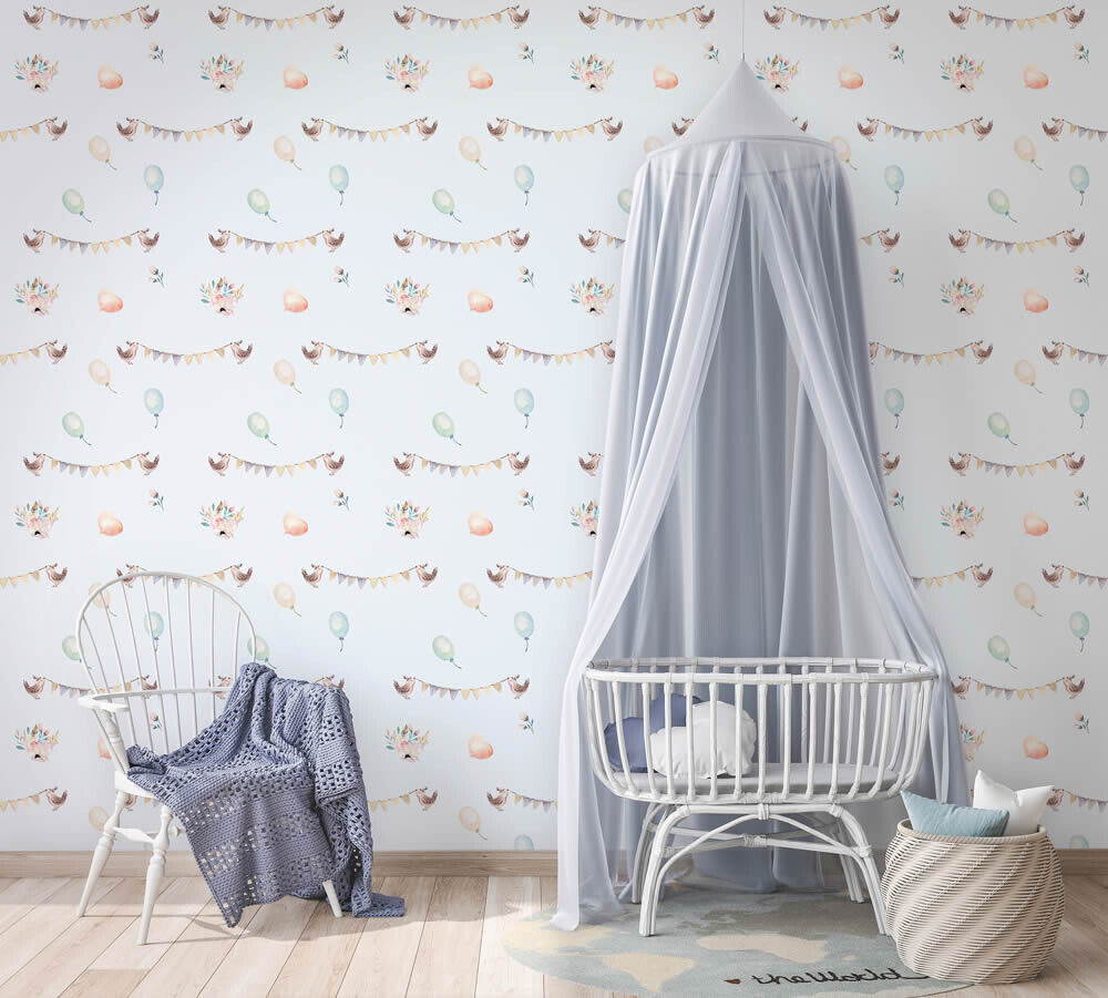 Blumen und Vögel Tapete hell blau und bunt Kids Walls 45892-6-45892.1M