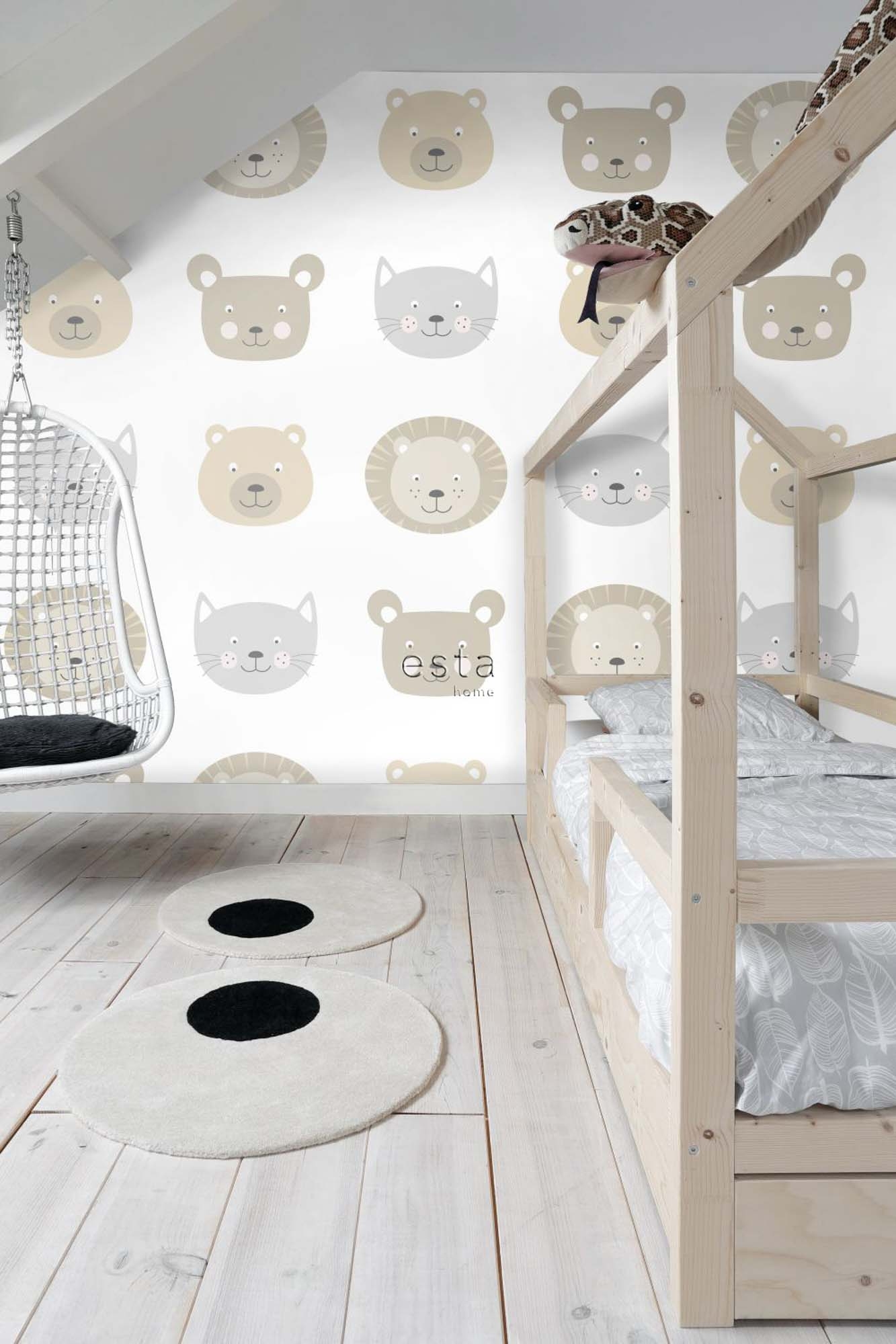 Tiertapete Tierköpfe Bären beige braun weiß Vlies 158932