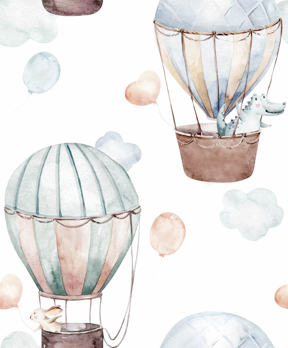 Tiere in Heißluftballons Wolken Tapete weiß pastell Kids Walls Marburg 45865