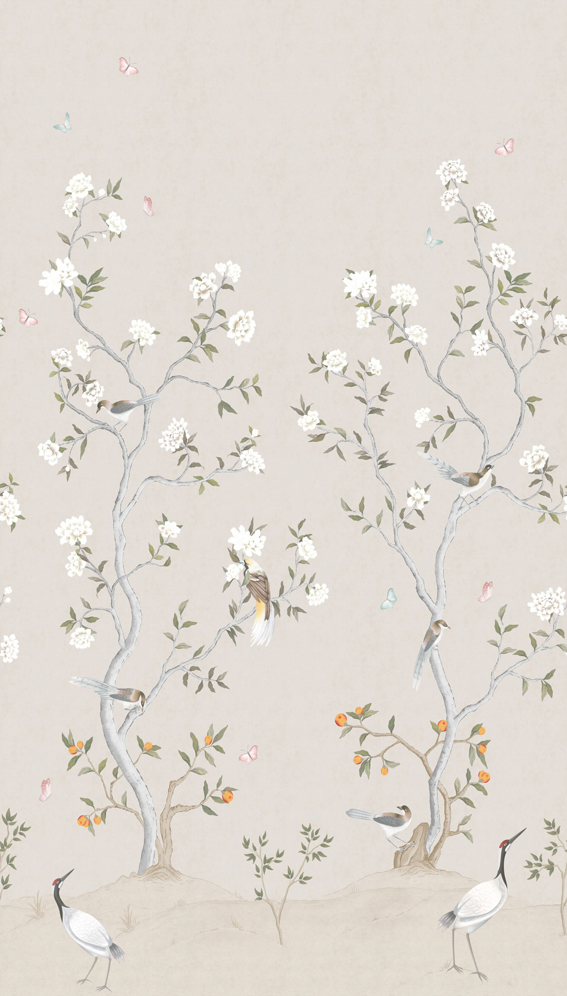 Wandbild Kirschbaum Vögel Natur beige Prägevlies