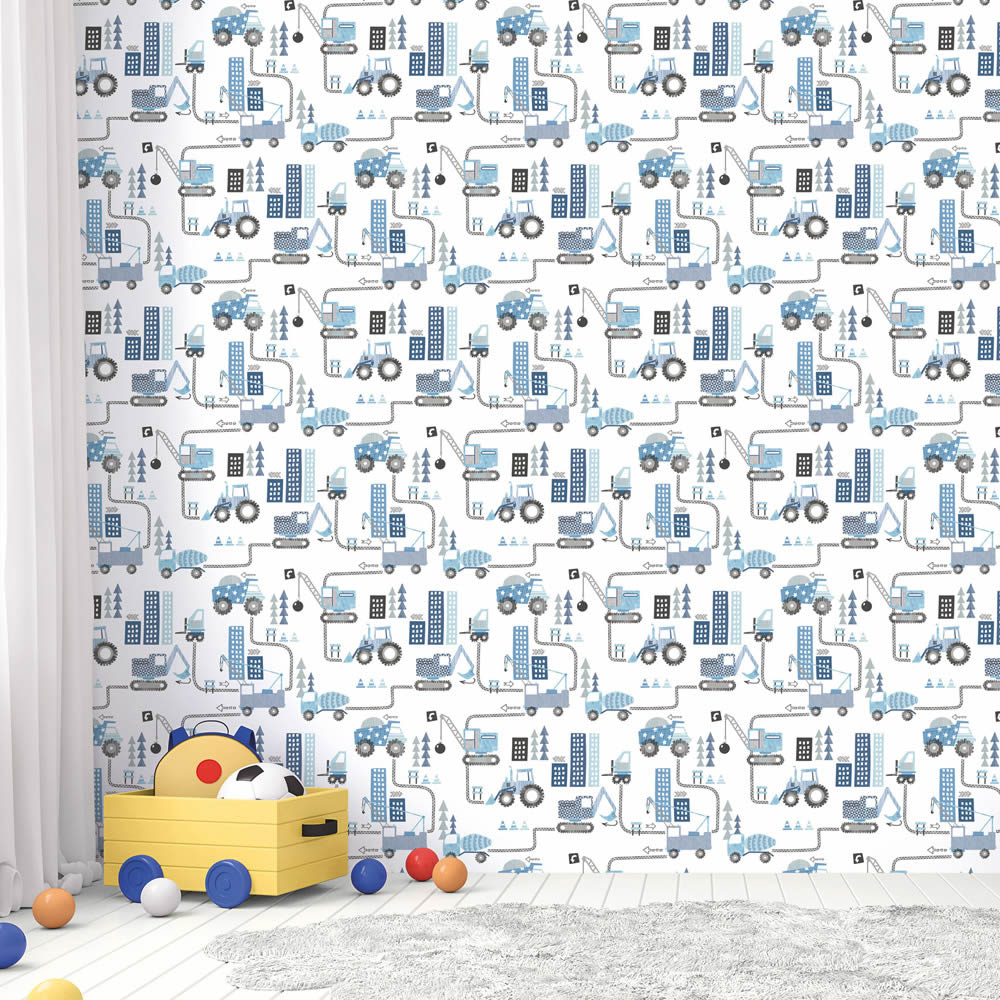 excavator and tractor toy wallpaper white and blue Tiny Tots 2 Essener G78360-28-G78360.1M