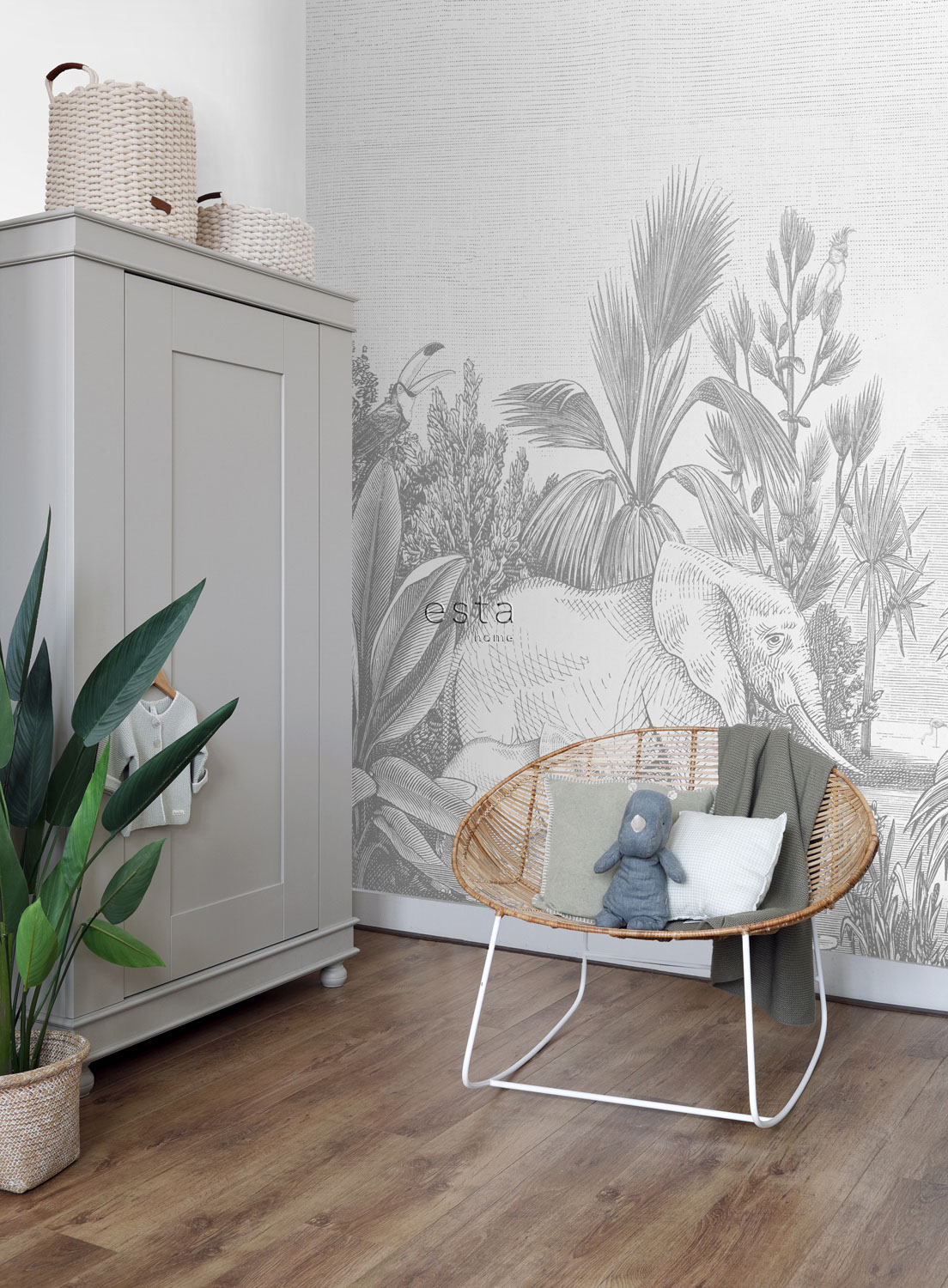 Wandbild Elefanten Dschungeltiere grau 300 x 279 cm 159061
