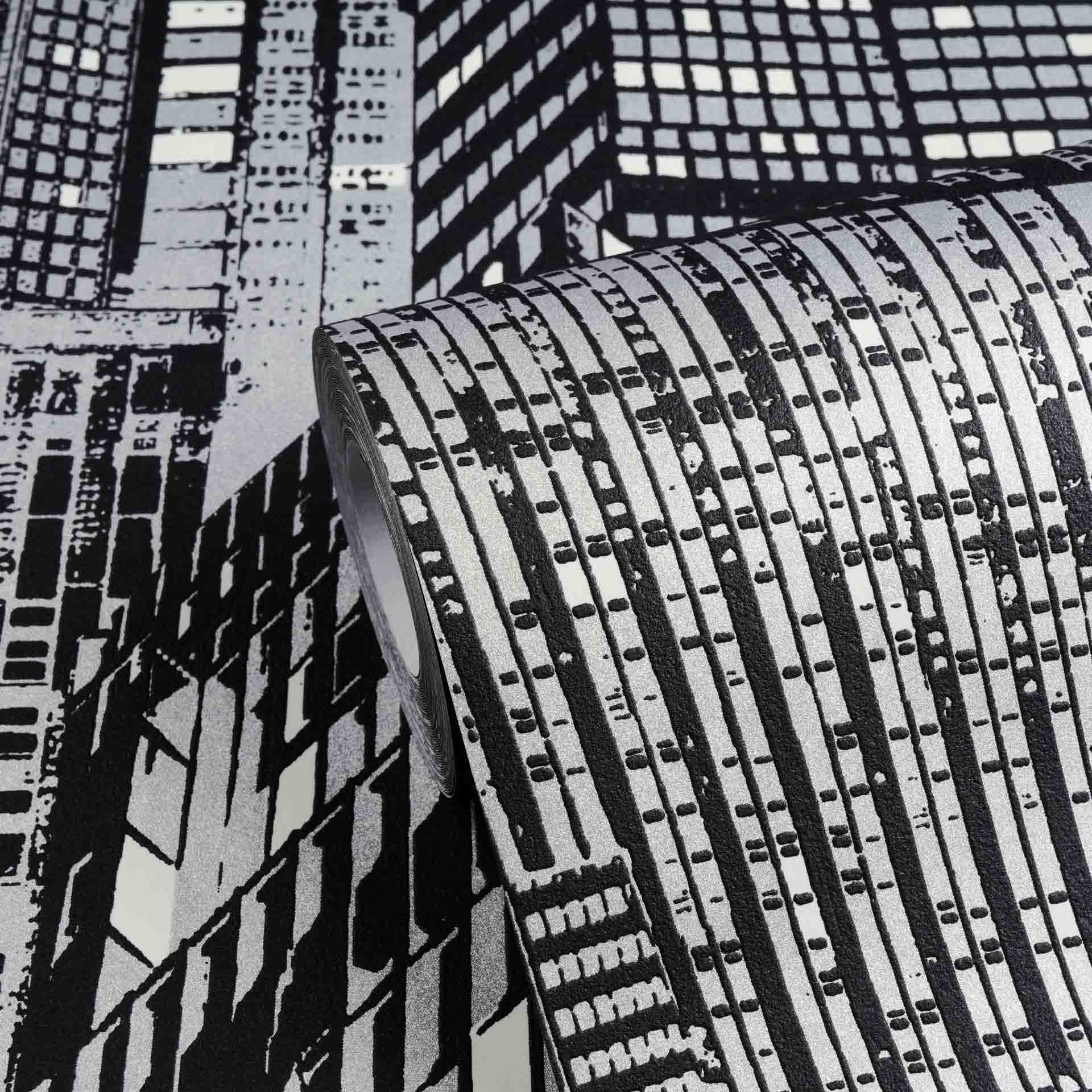 Tapete Skyline Tapete Hochhäuser Leuchteffekt im Dunkeln schwarz 252845
