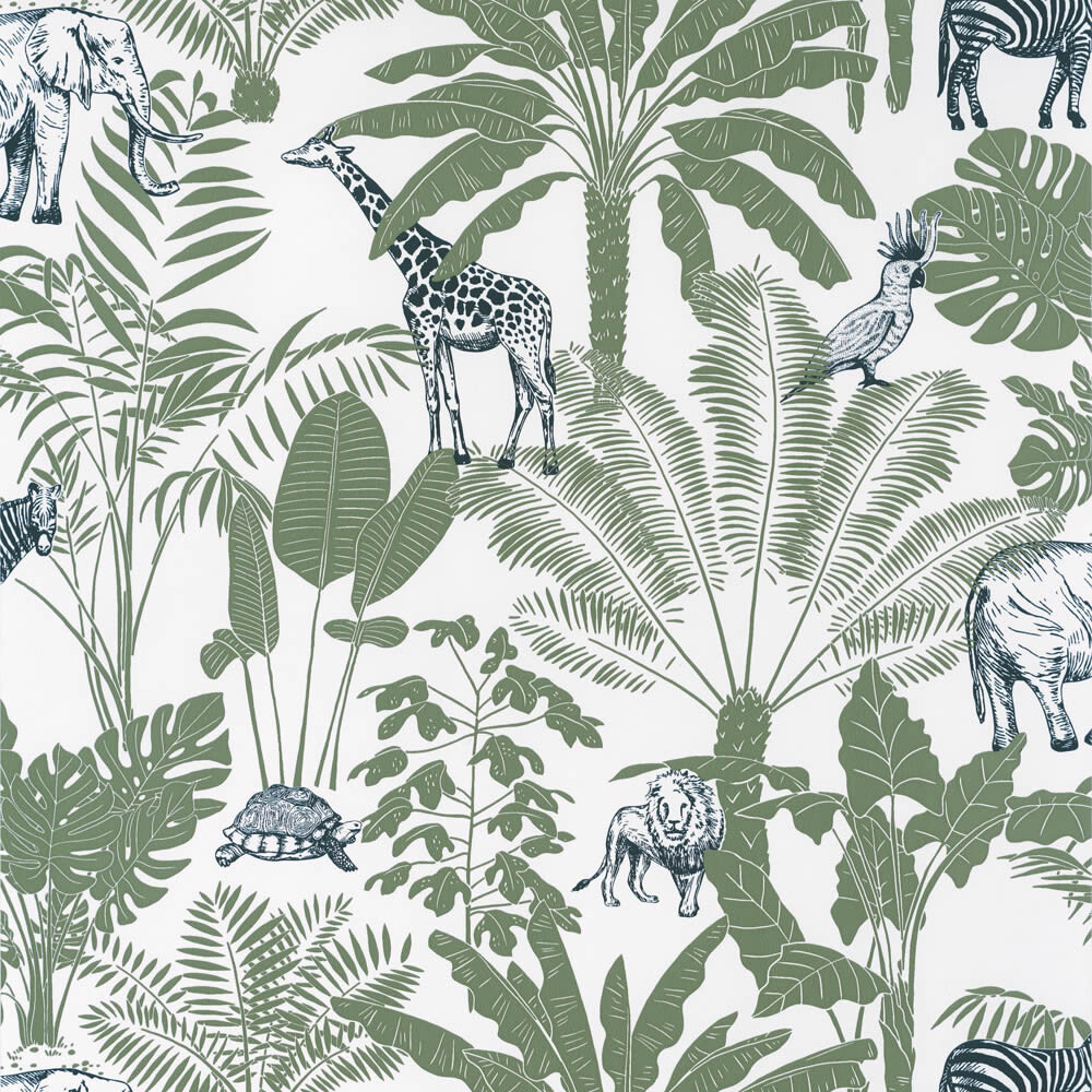 Non-woven wallpaper white green jungle Caselio Our Planet-36-OUP101957403.1M