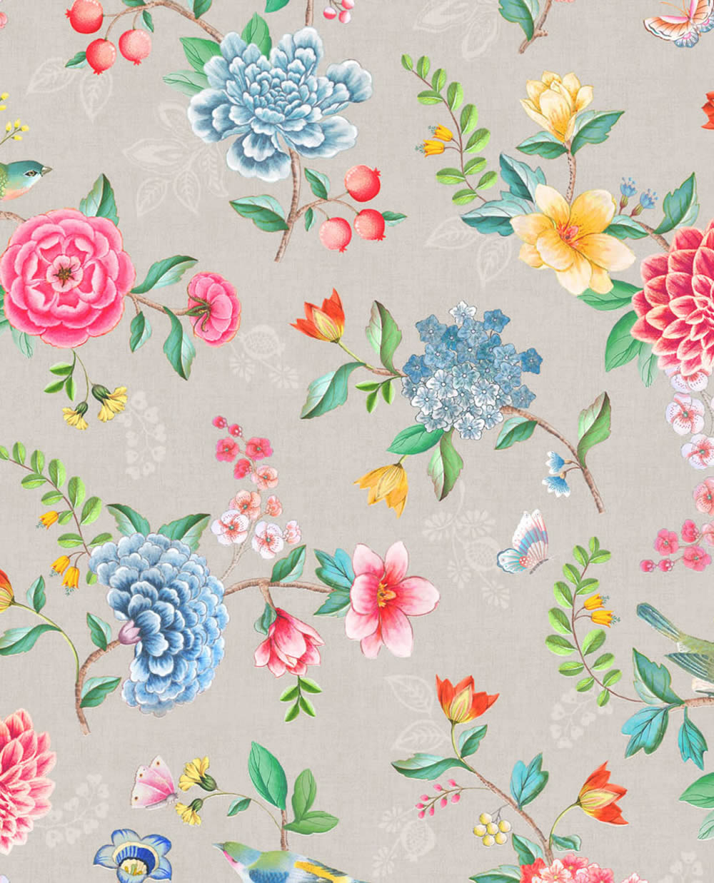 Tapete Vlies Blumen Hell-Grau Kind Pip Studio 5 300102
