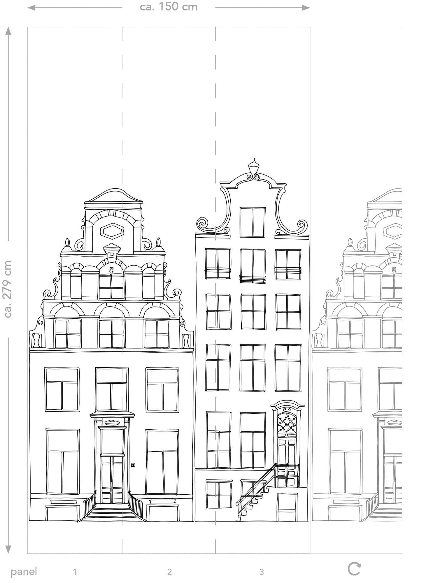 Wandbild Amsterdam Häuser schwarz weiß 150 x 279 cm 158833