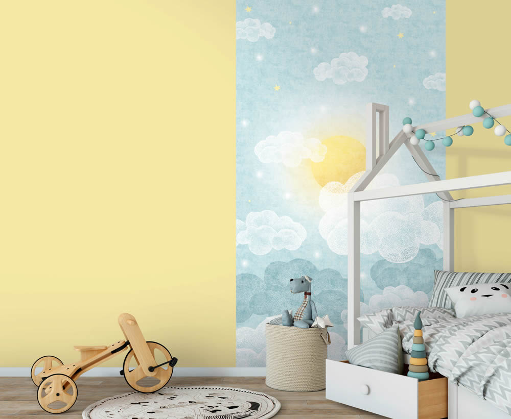 Wandbild Vlies Sonne Mond und Sterne Wolkenhimmel blau 770641-8-770641