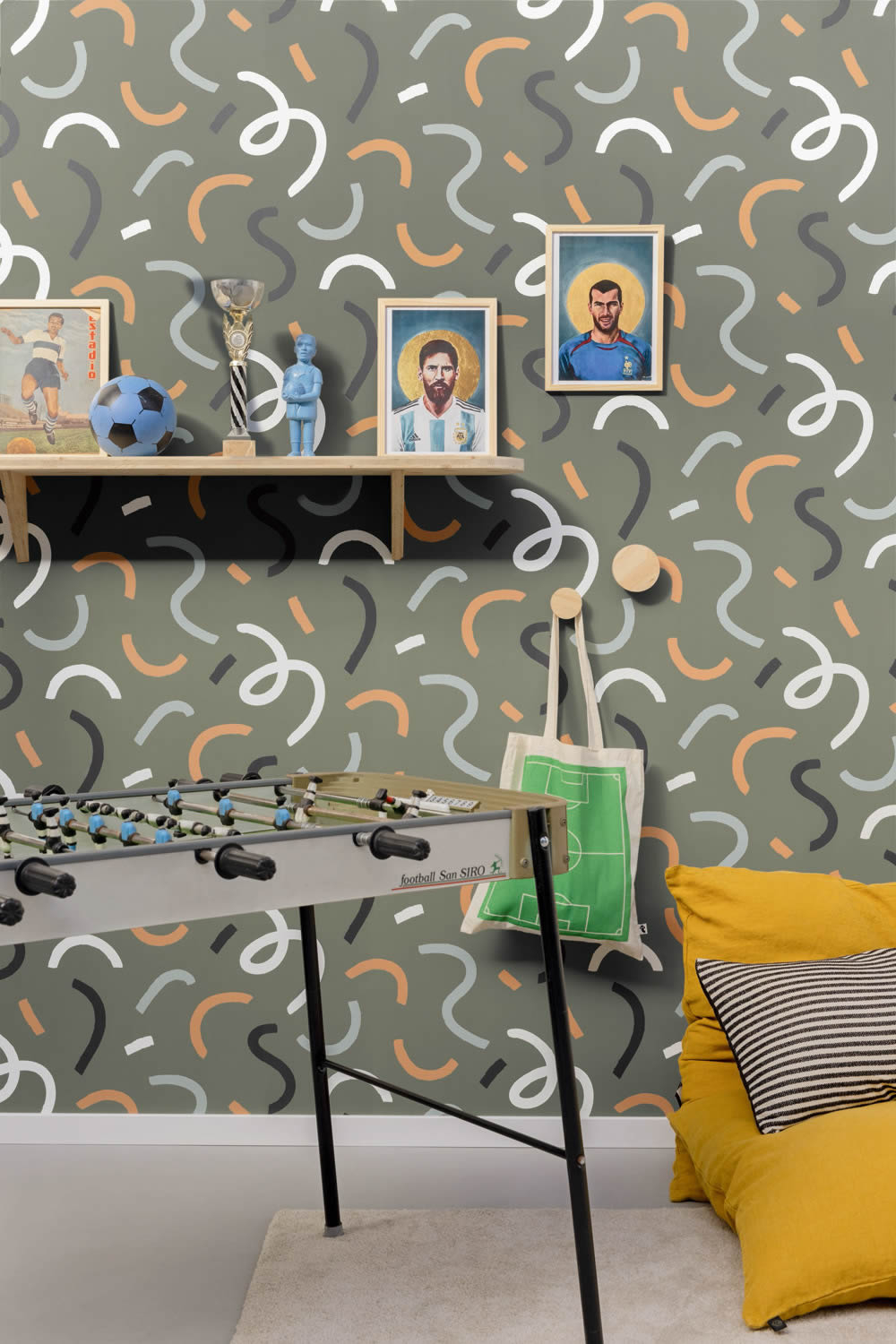 Moss green and colorful wallpaper small lines Young and freer YNF103397010-36-YNF103397010.1M