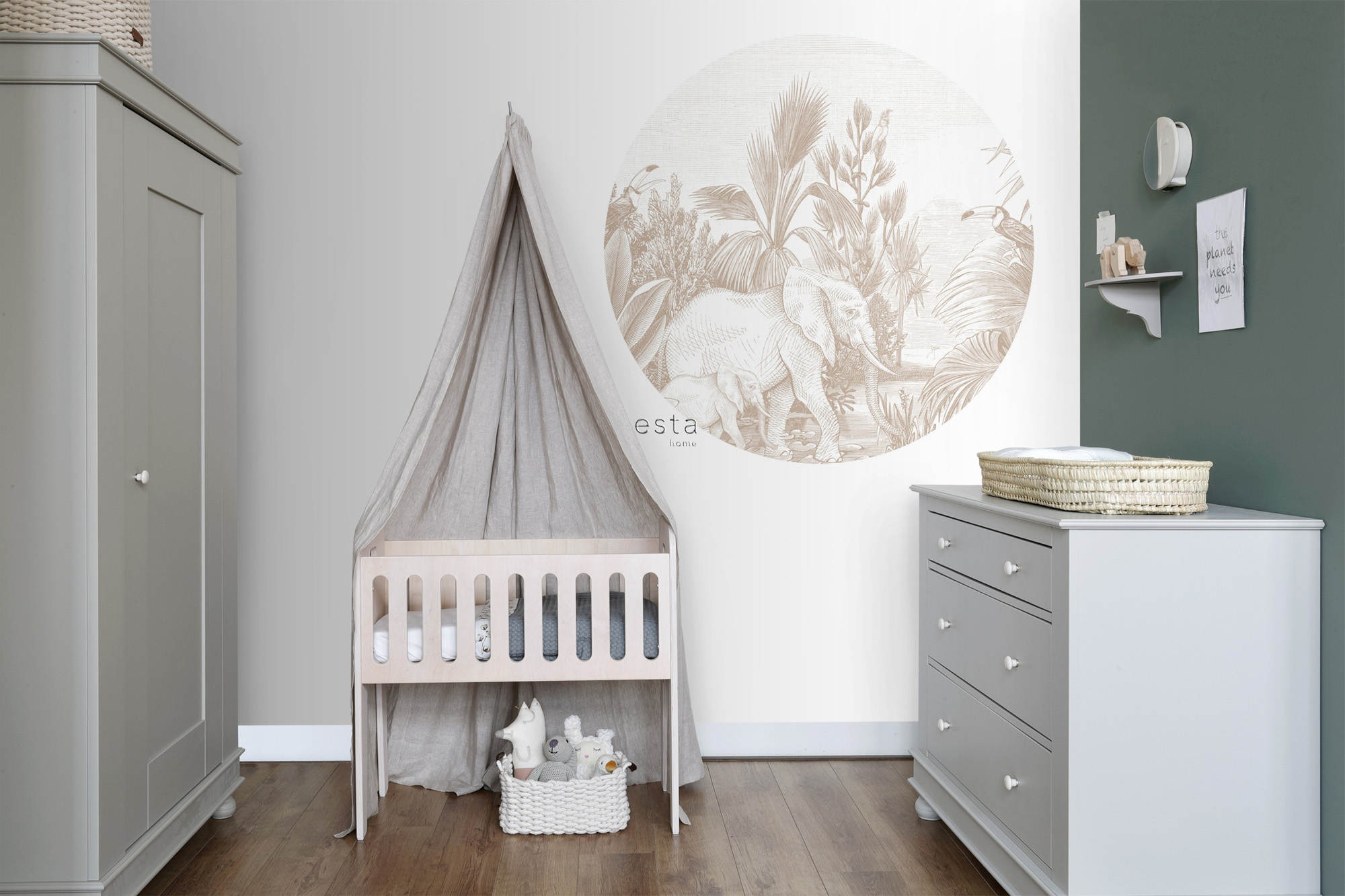 Wandbild Dschungel Elefanten rund beige 140 cm Vlies 159088