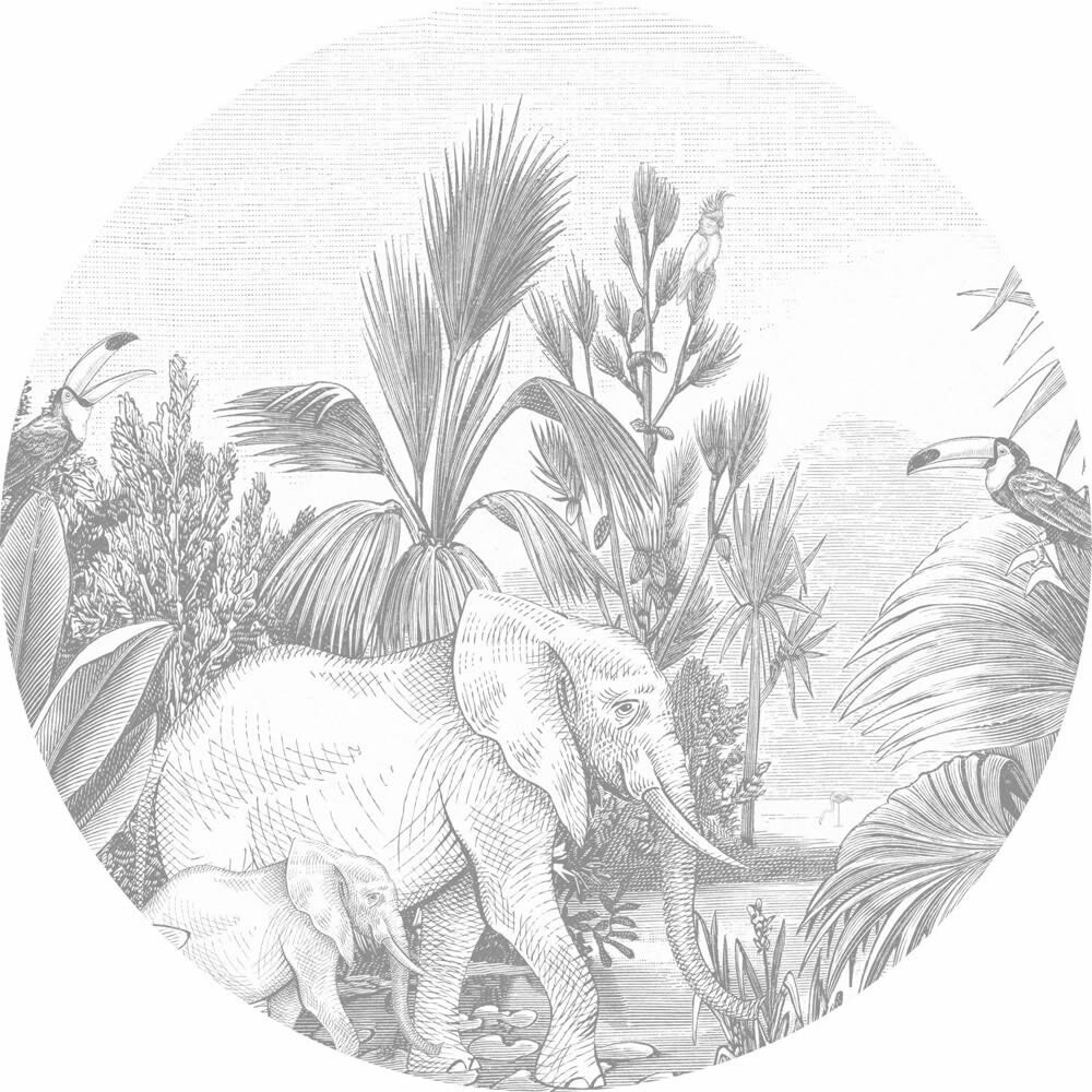 elephant family jungle murals white gray Woodland Rasch Textil 159086-23-159086