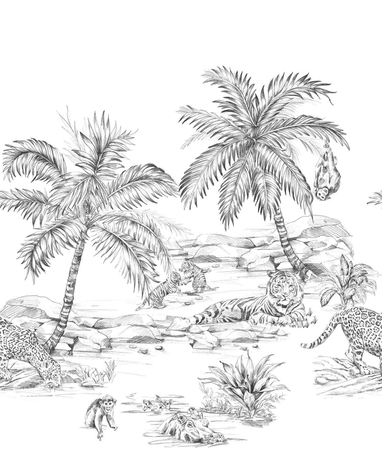 Wandbild Safari Tiere Zeichnung weiß 250 x 279 cm 357223