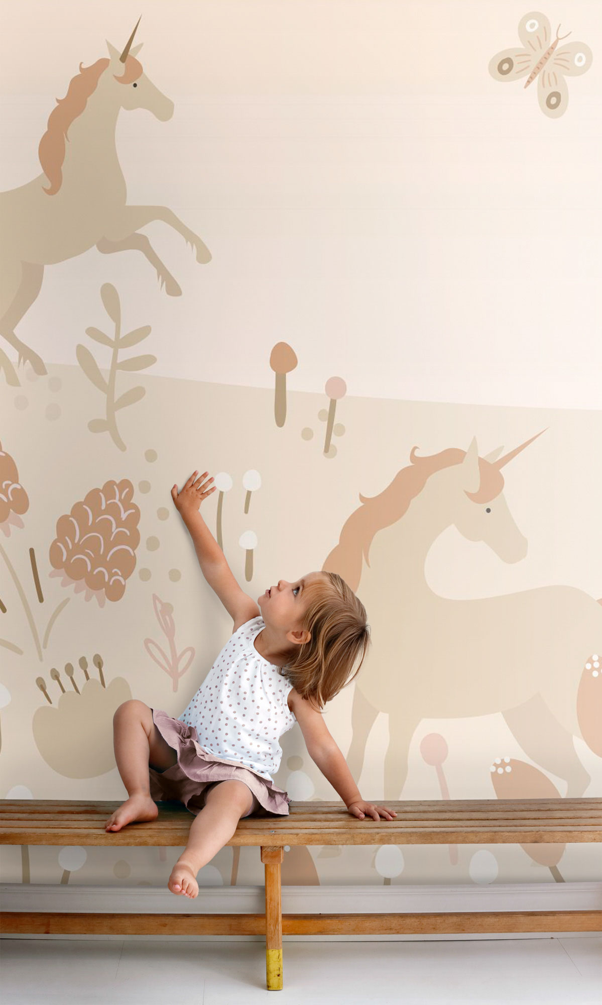 Wandbild magische Einhörner Märchentapete 5 Bahnen beige